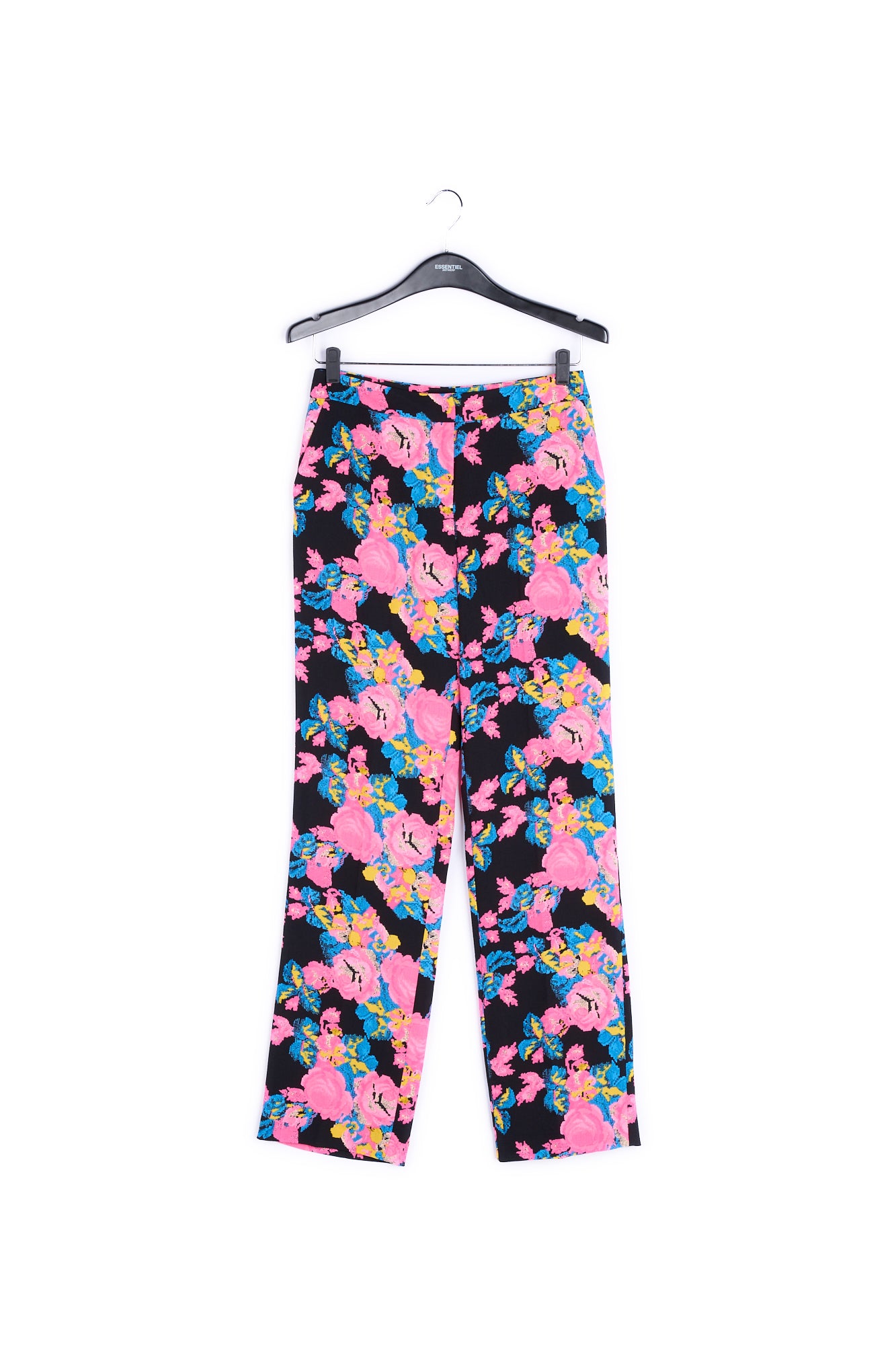 Colorful print black trousers with front crease RE—SSENTIEL | Essentiel second hand