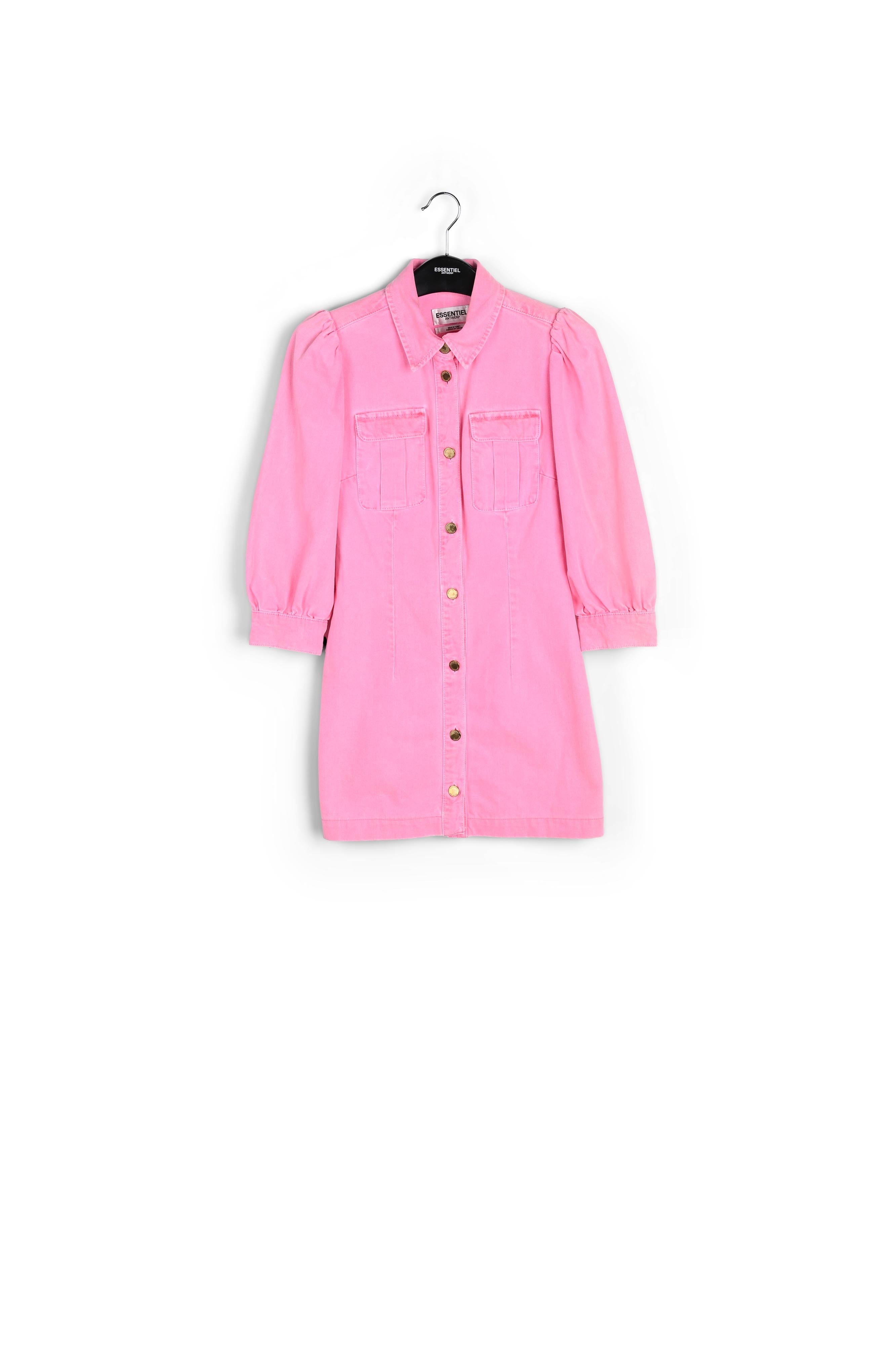 Neonroze jeans mini-jurk met ballonmouwen RE—SSENTIEL | Essentiel second hand