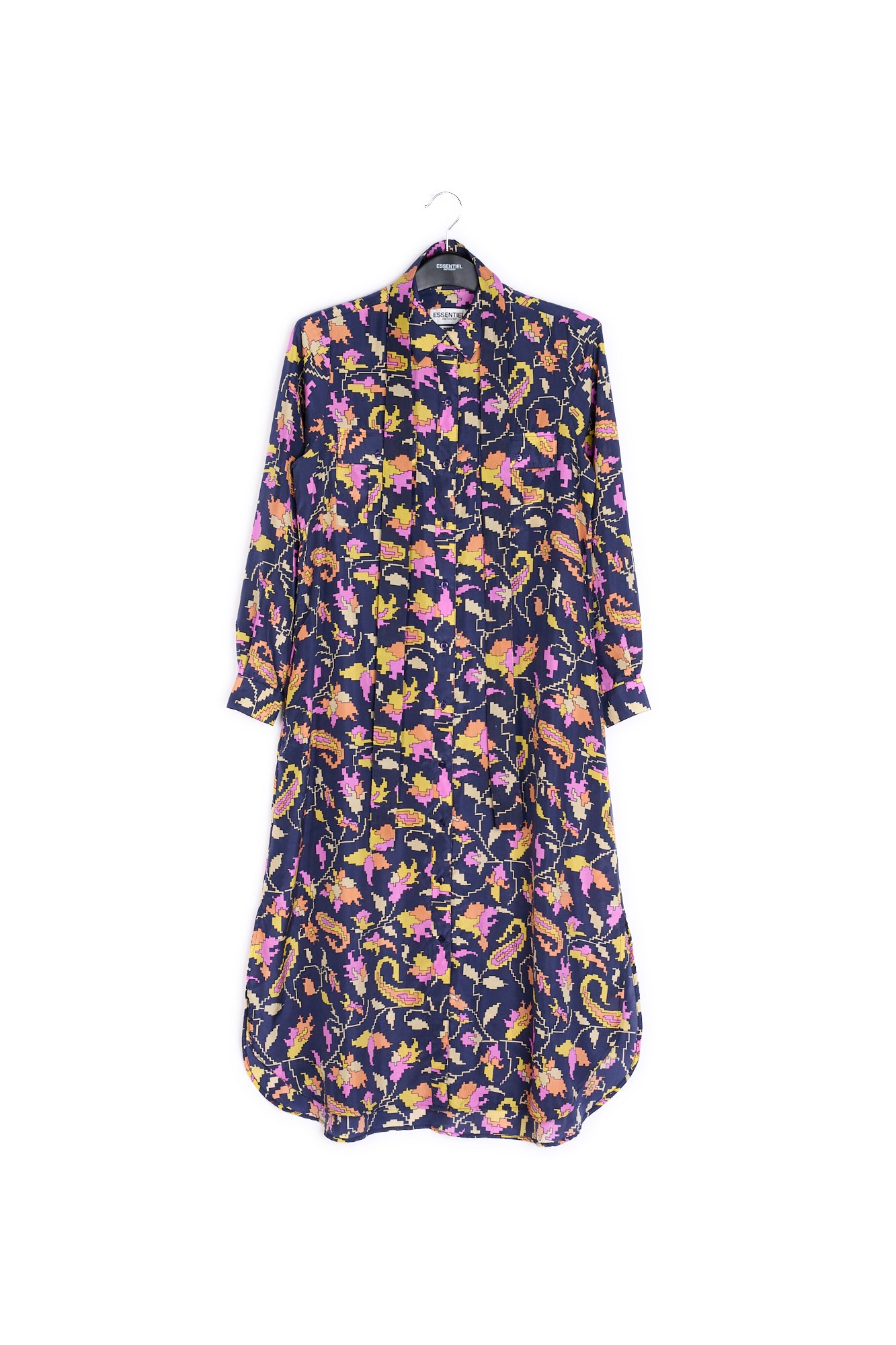 Black silk shirt dress with floral print RE—SSENTIEL | Essentiel second hand