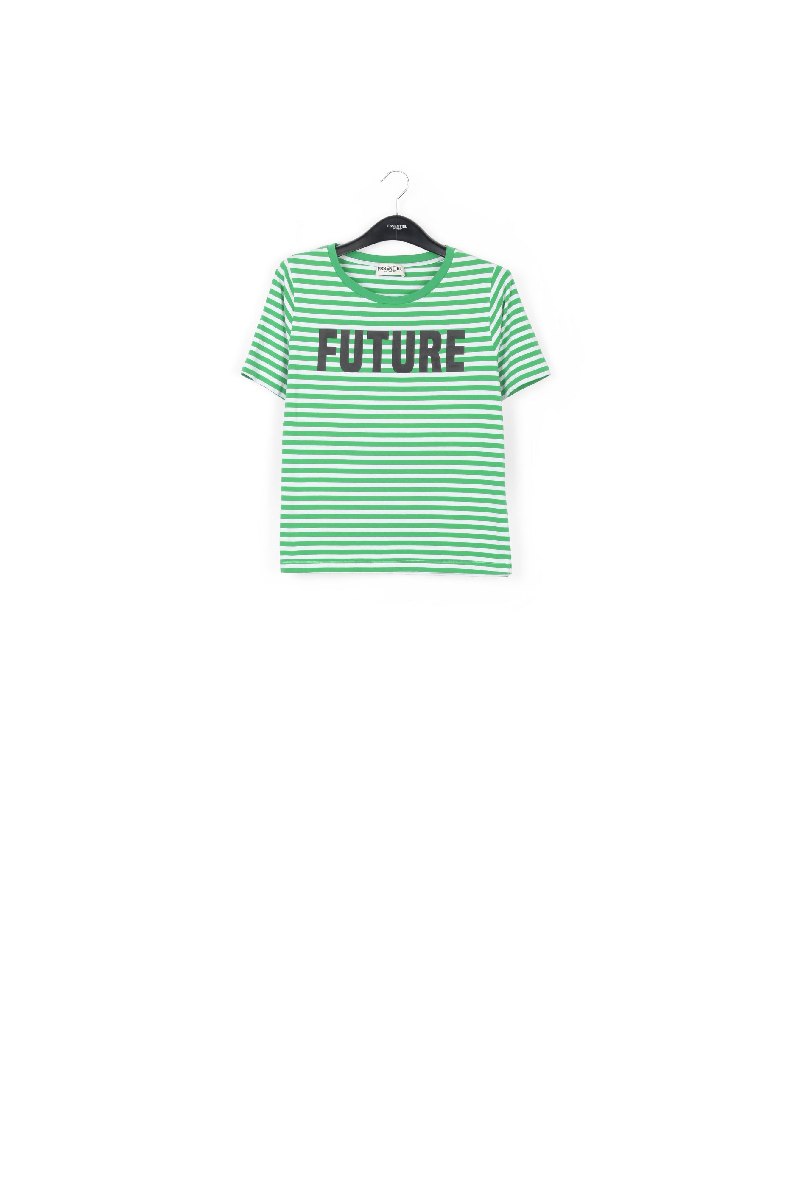 Green and white striped t-shirt with future print RE—SSENTIEL | Essentiel second hand
