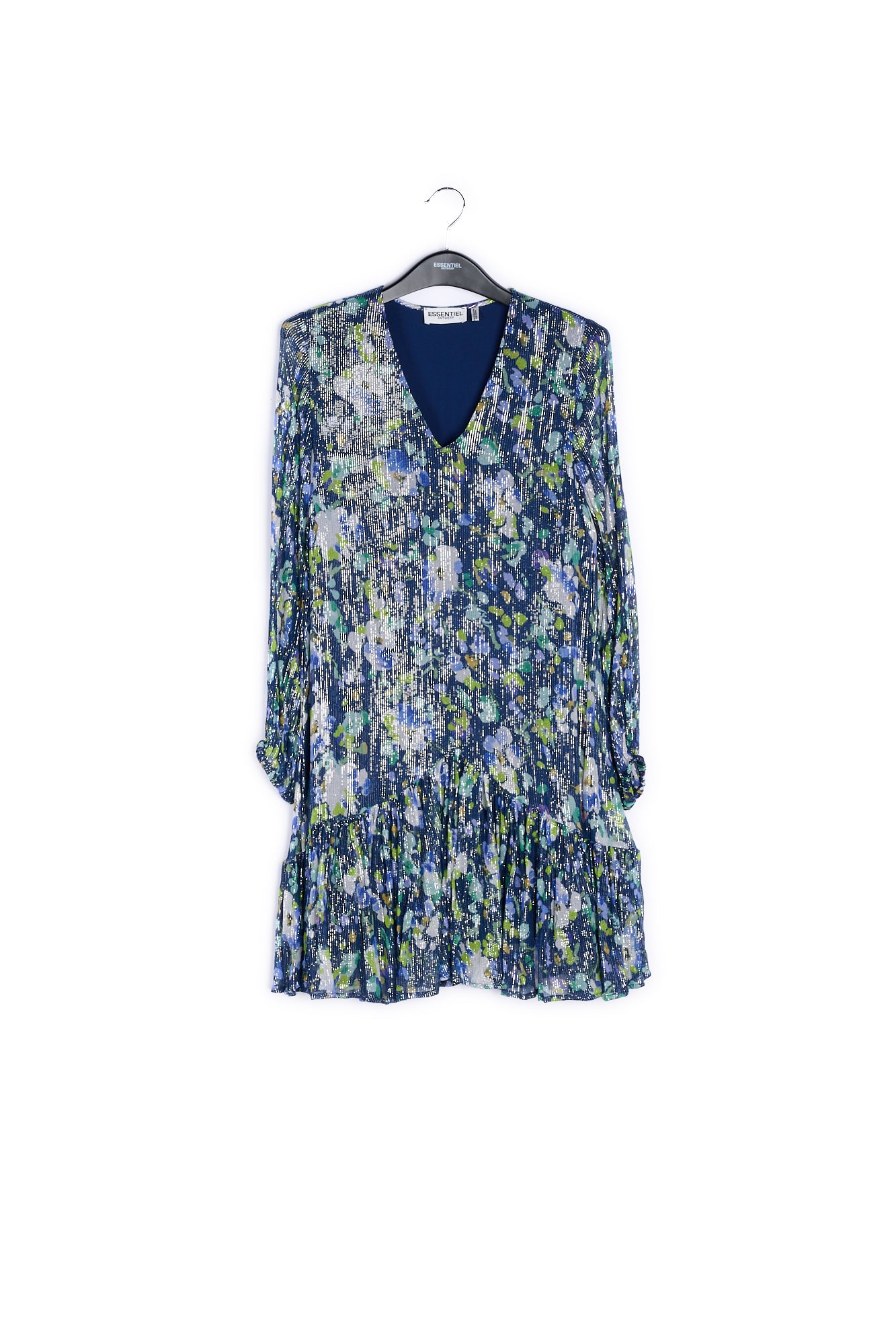 Dark blue floral-print a-line dress RE—SSENTIEL | Essentiel second hand