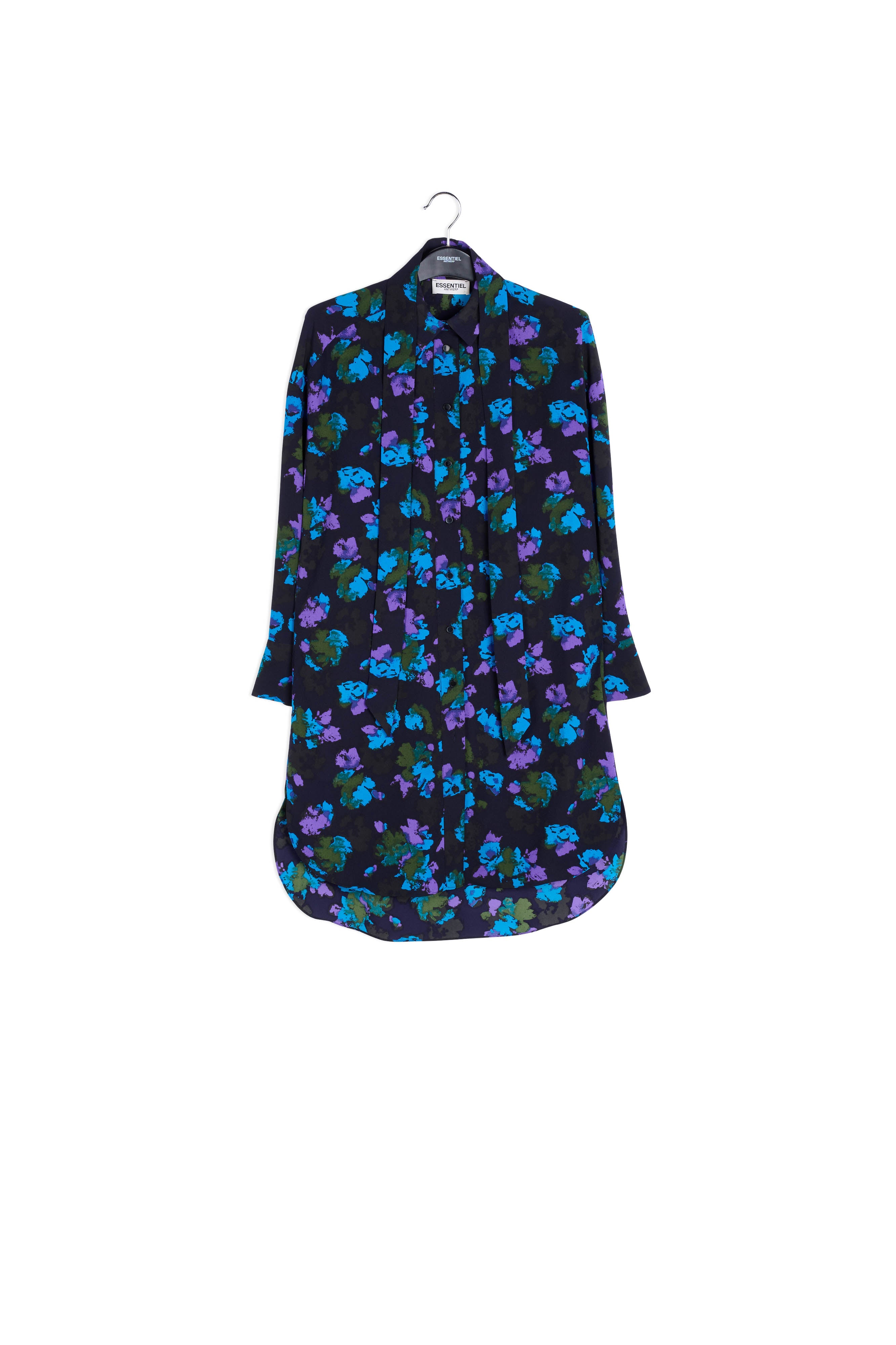 Black and red floral print midi shirt dress RE—SSENTIEL | Essentiel second hand