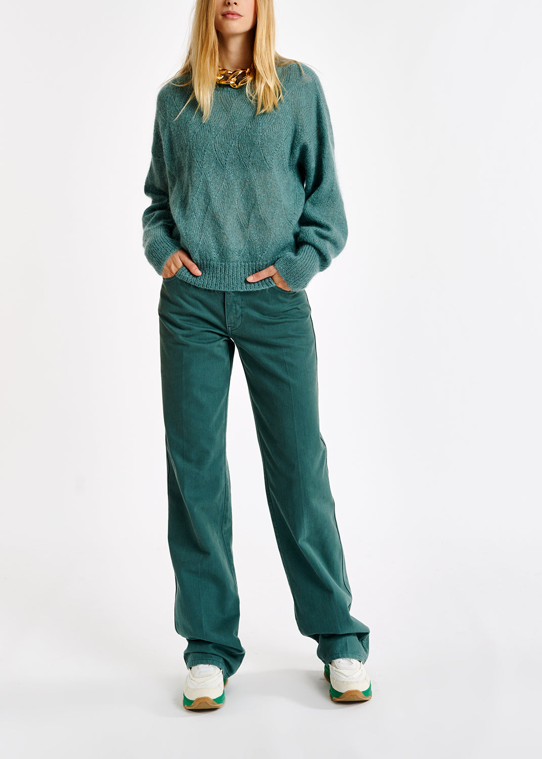 Blue ajour-knitted mohair sweater RE—SSENTIEL | Essentiel second hand