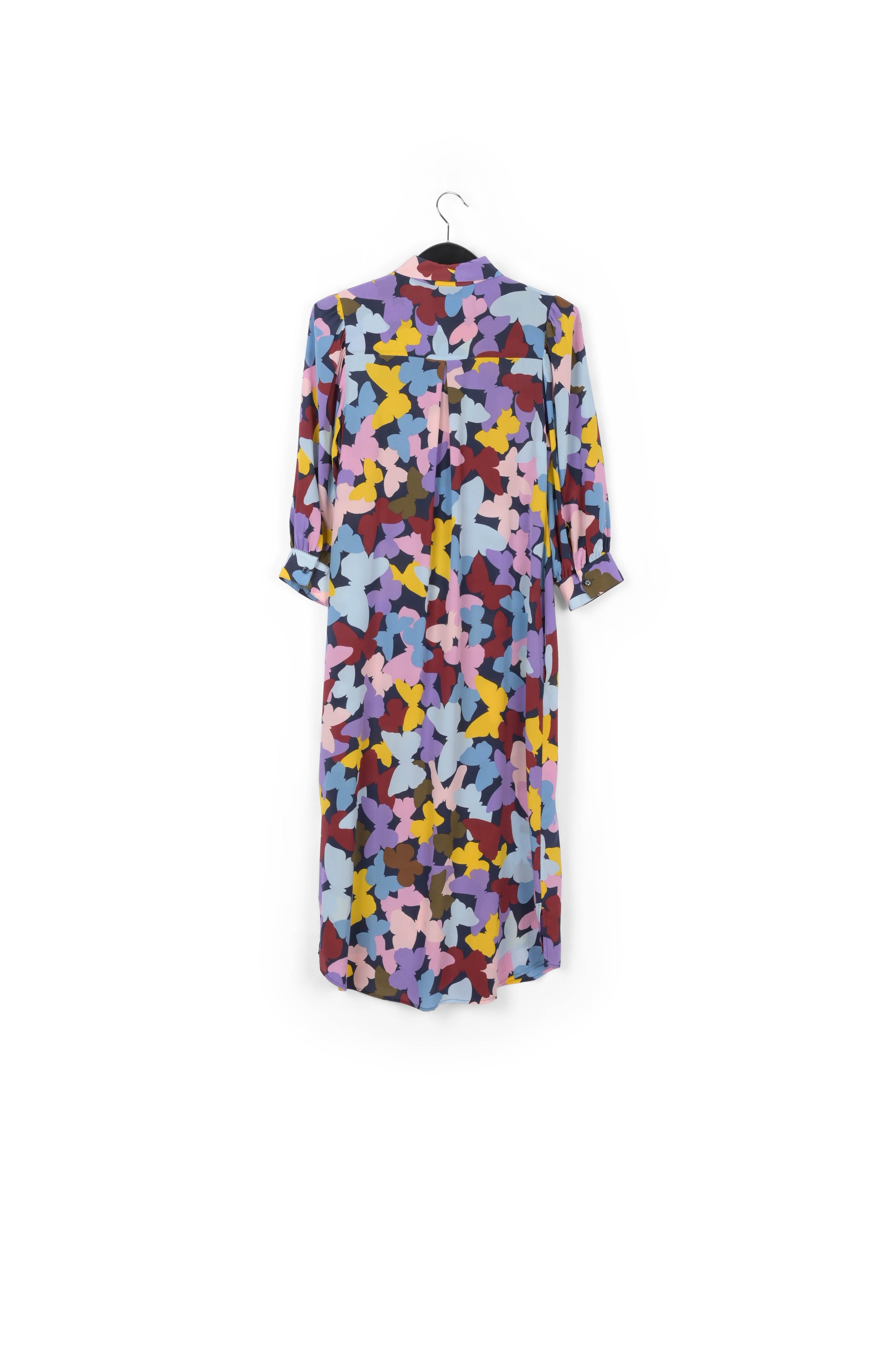 Silk burgundy, lilac and blue butterfly-print midi dress RE—SSENTIEL | Essentiel second hand
