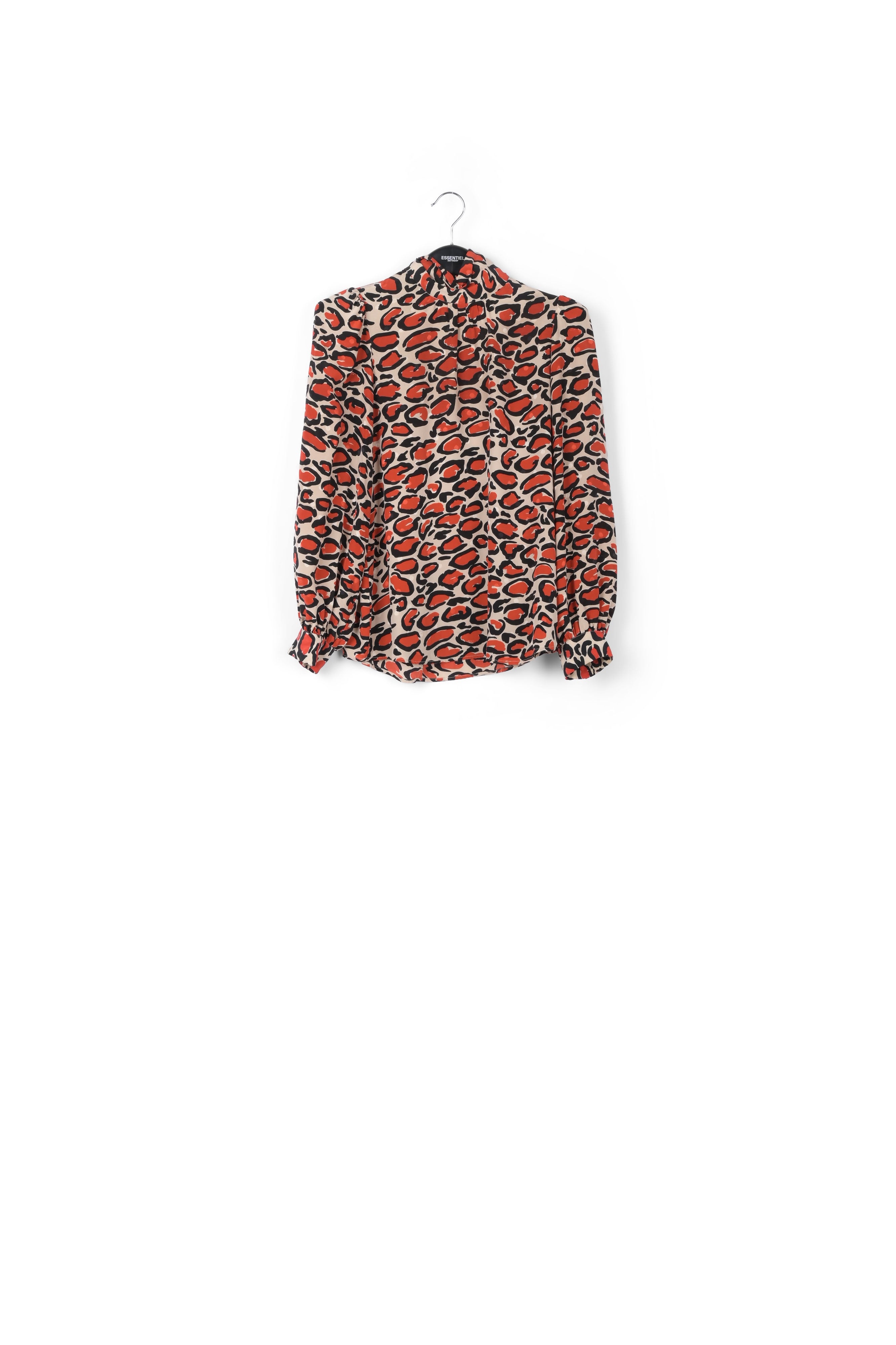 Off-white silk top with stand-up collar and leopard print RE—SSENTIEL | Essentiel second hand