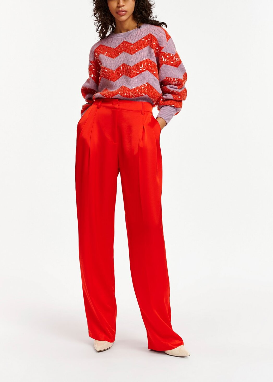 Red tapered-leg satin pants RE—SSENTIEL | Essentiel second hand