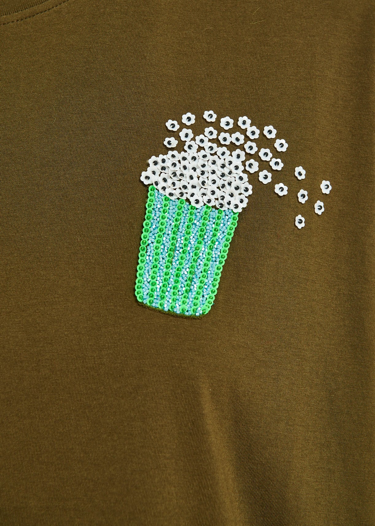 Khaki organic cotton T-shirt with popcorn embroidery RE—SSENTIEL | Essentiel second hand