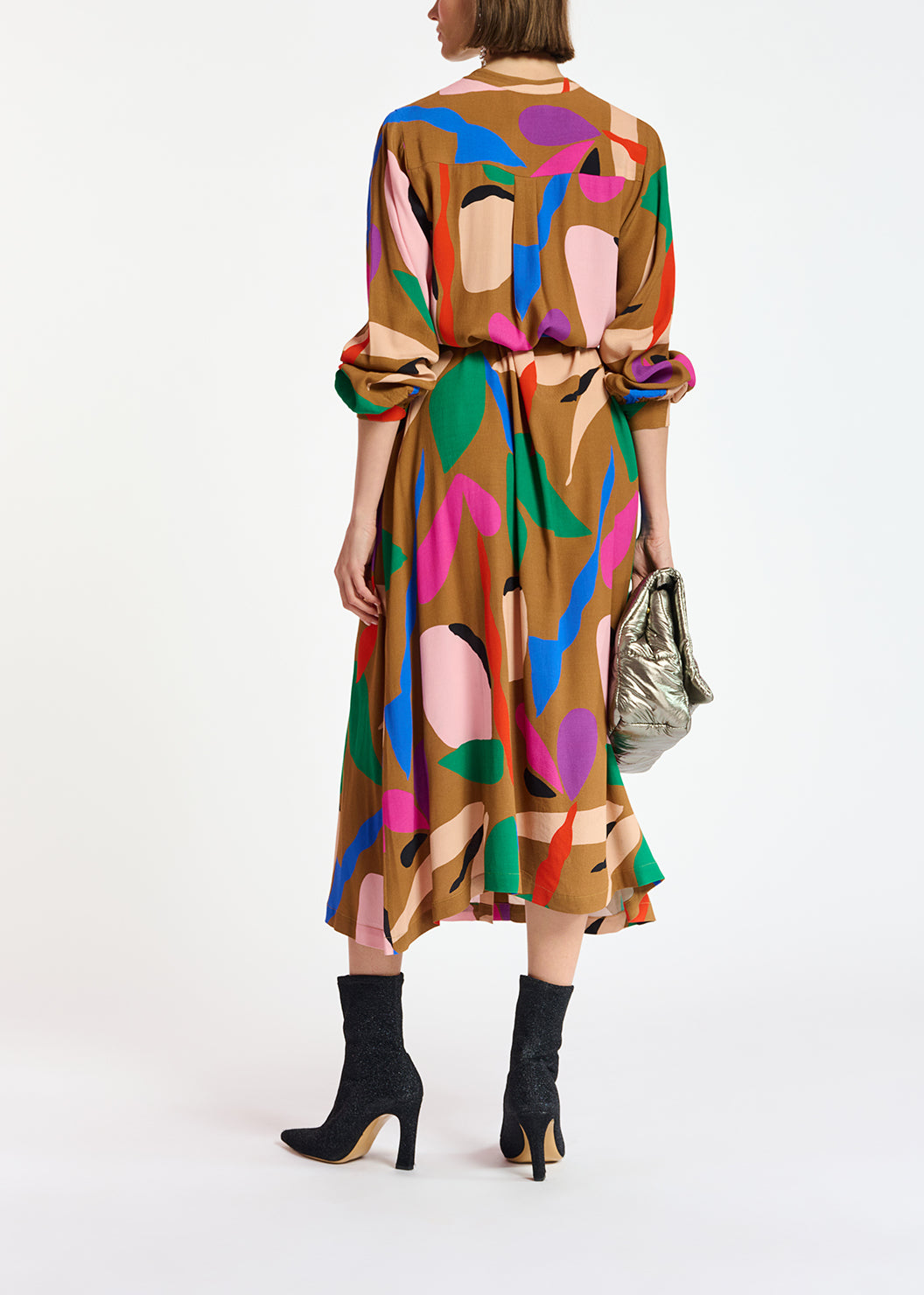 Robe chemise camel à imprimé graphique RE—SSENTIEL | Essentiel second hand