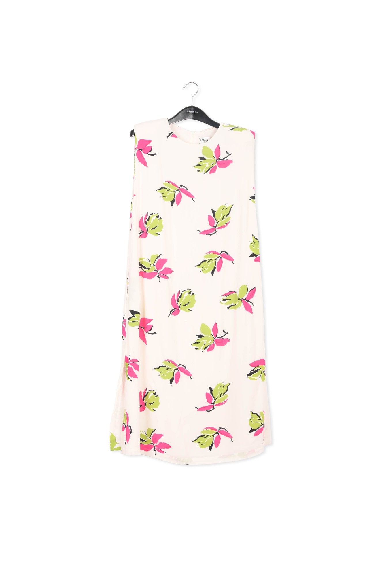 Gebroken witte midi-bloemenjurk met schoudervulling RE—SSENTIEL | Essentiel second hand