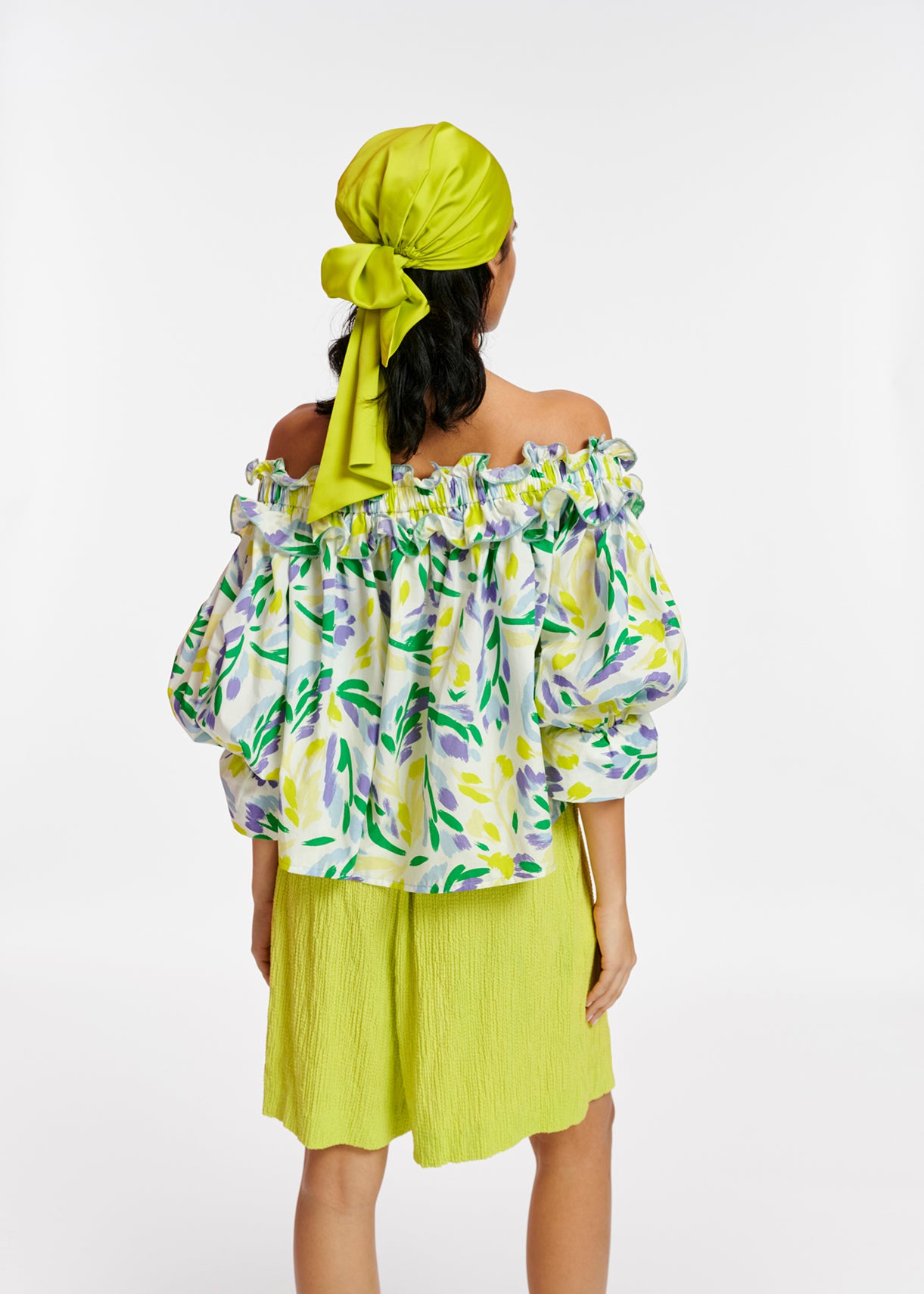 Top à épaules dénudées imprimé fleuri blanc, jaune et violet RE—SSENTIEL | Essentiel second hand