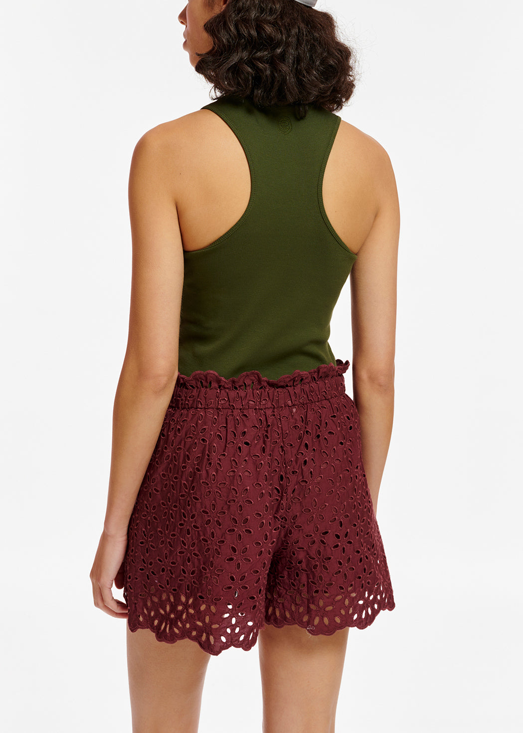 Short en coton bordeaux à broderie anglaise RE—SSENTIEL | Essentiel second hand