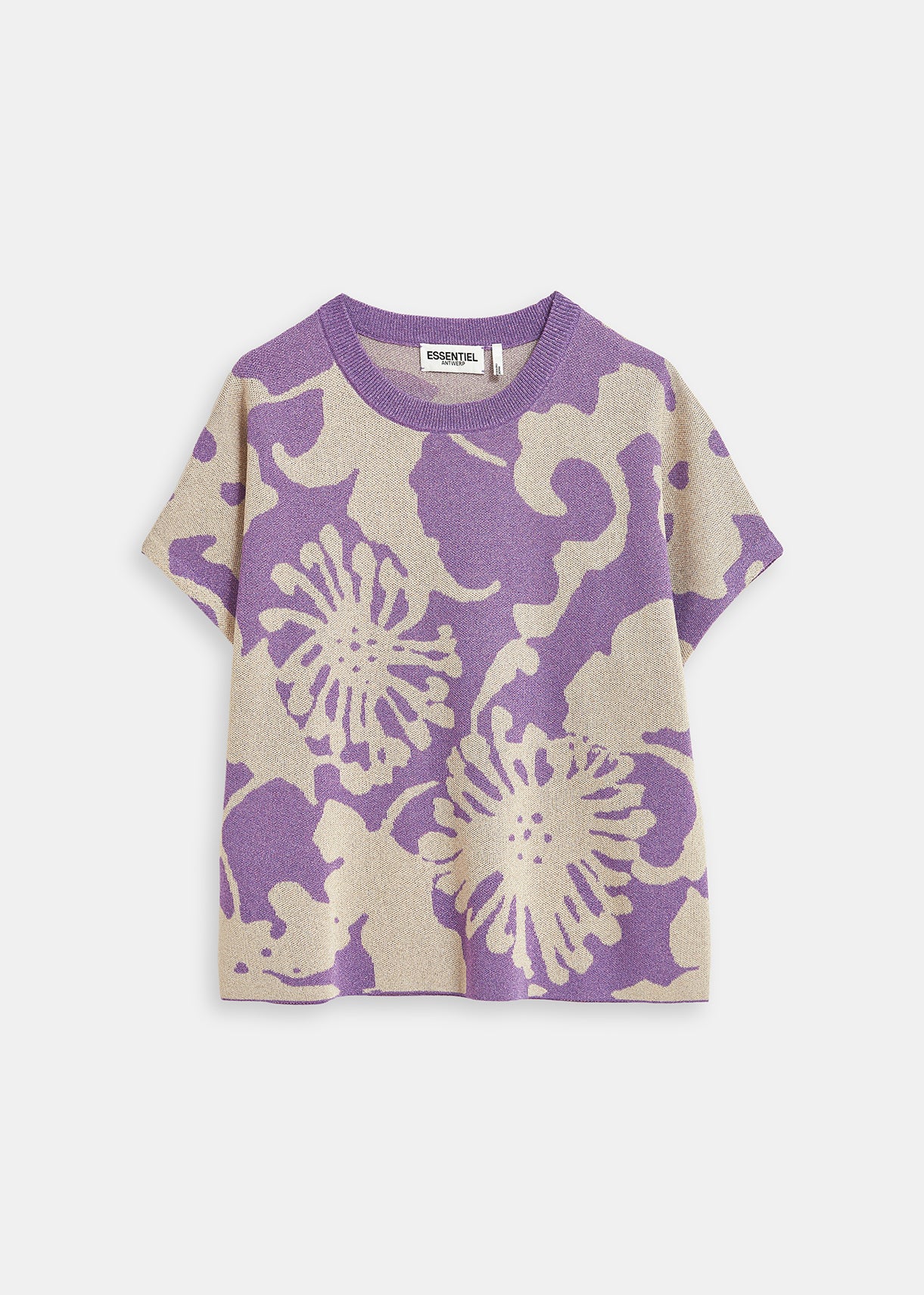 Pull jacquard beige et violet avec lurex RE—SSENTIEL | Essentiel second hand