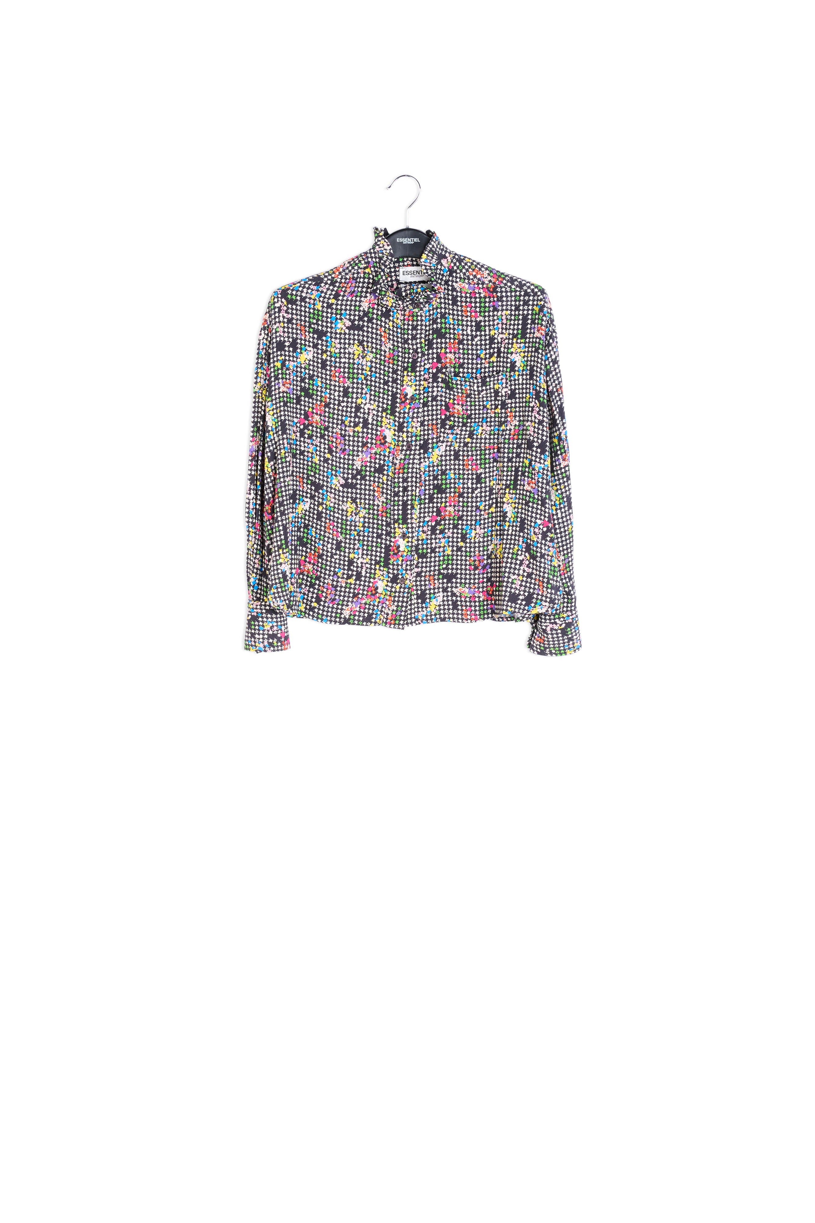 Zwart en wit overhemd met ruchekraag RE—SSENTIEL | Essentiel second hand