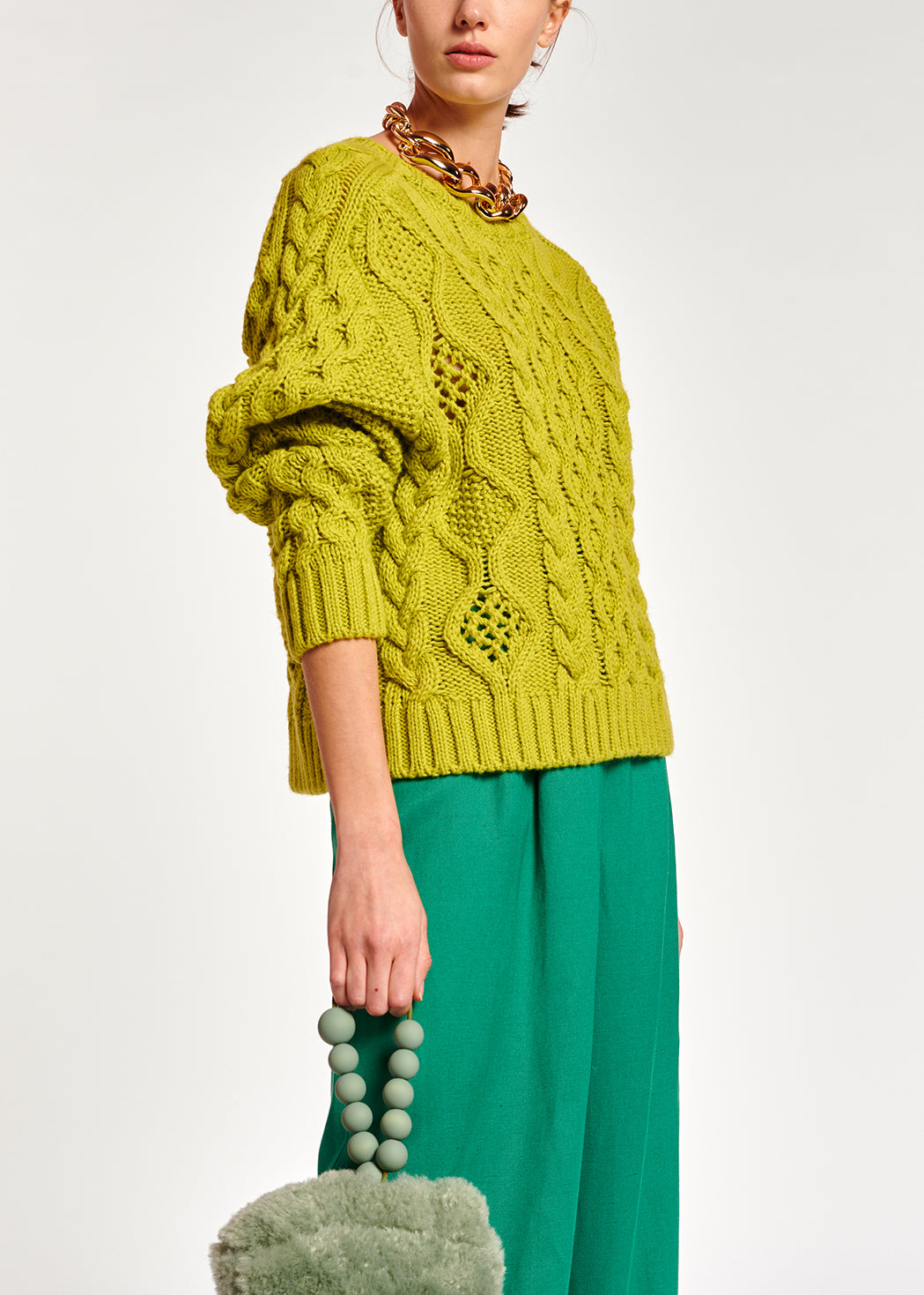 Pull vert citron en tricot torsadé RE—SSENTIEL | Essentiel second hand