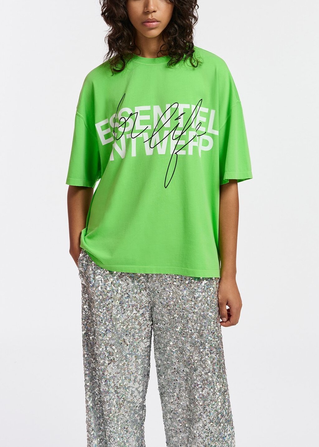 Green organic cotton T-shirt with logo print RE—SSENTIEL | Essentiel second hand