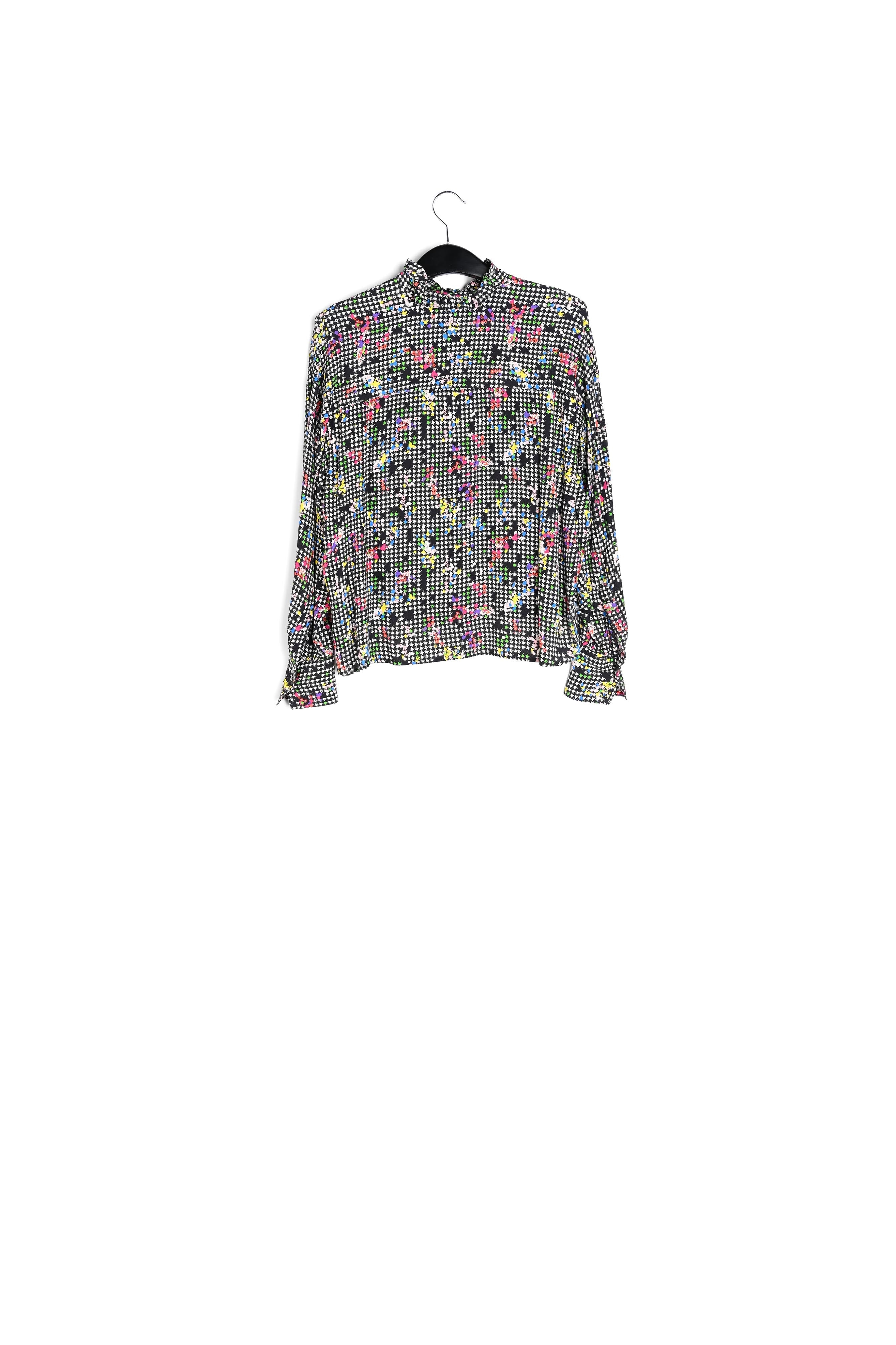 Zwart en wit overhemd met ruchekraag RE—SSENTIEL | Essentiel second hand