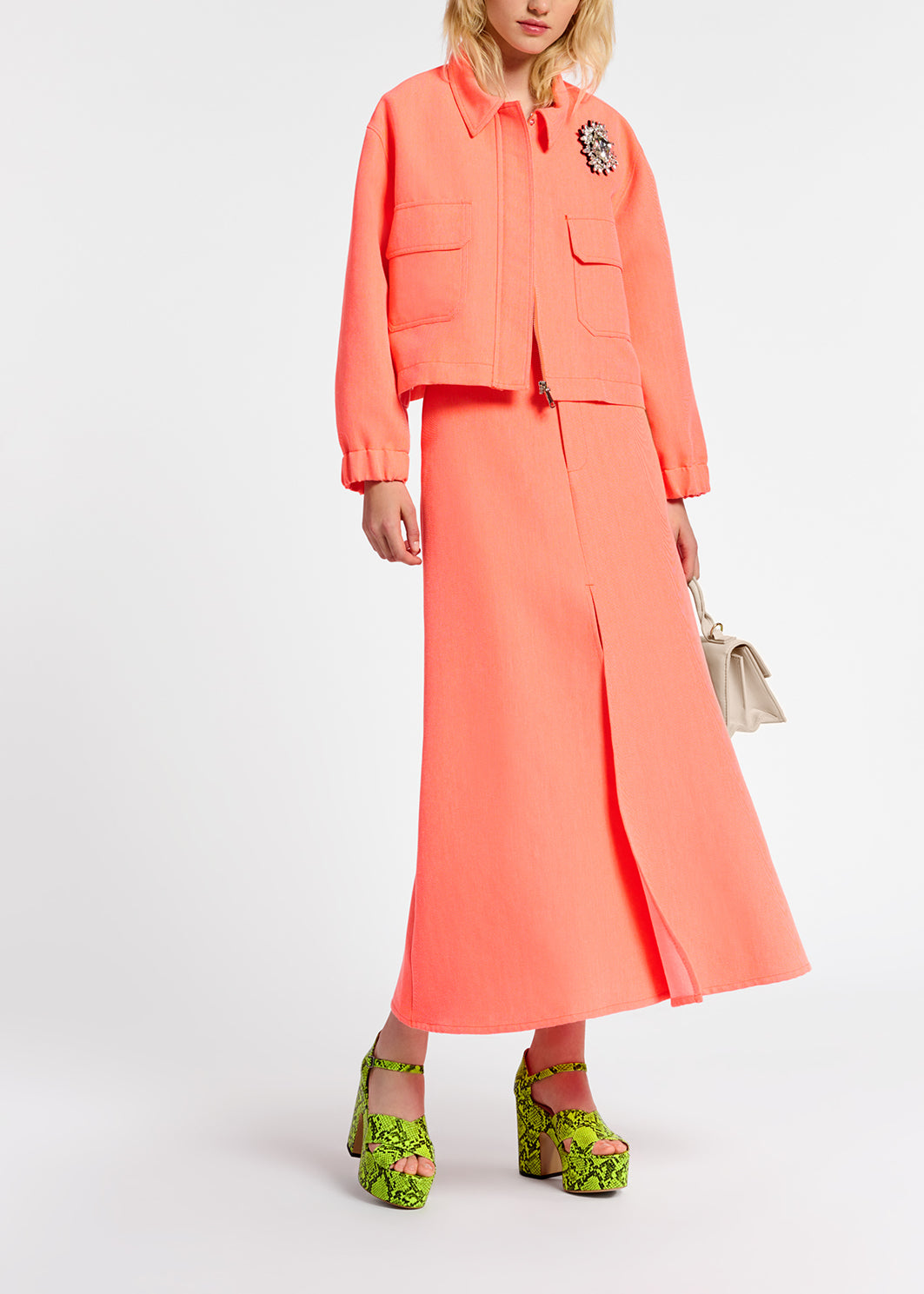 Coral red wide A-line maxi skirt RE—SSENTIEL | Essentiel second hand