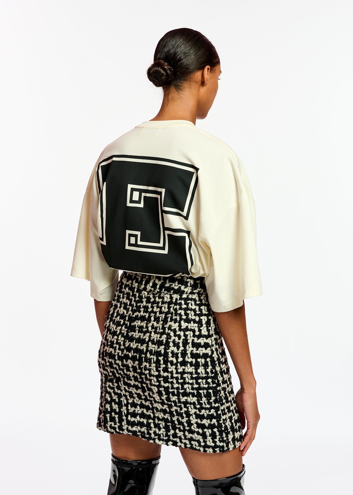 Black and off-white wool-blend tweed mini skirt RE—SSENTIEL | Essentiel second hand