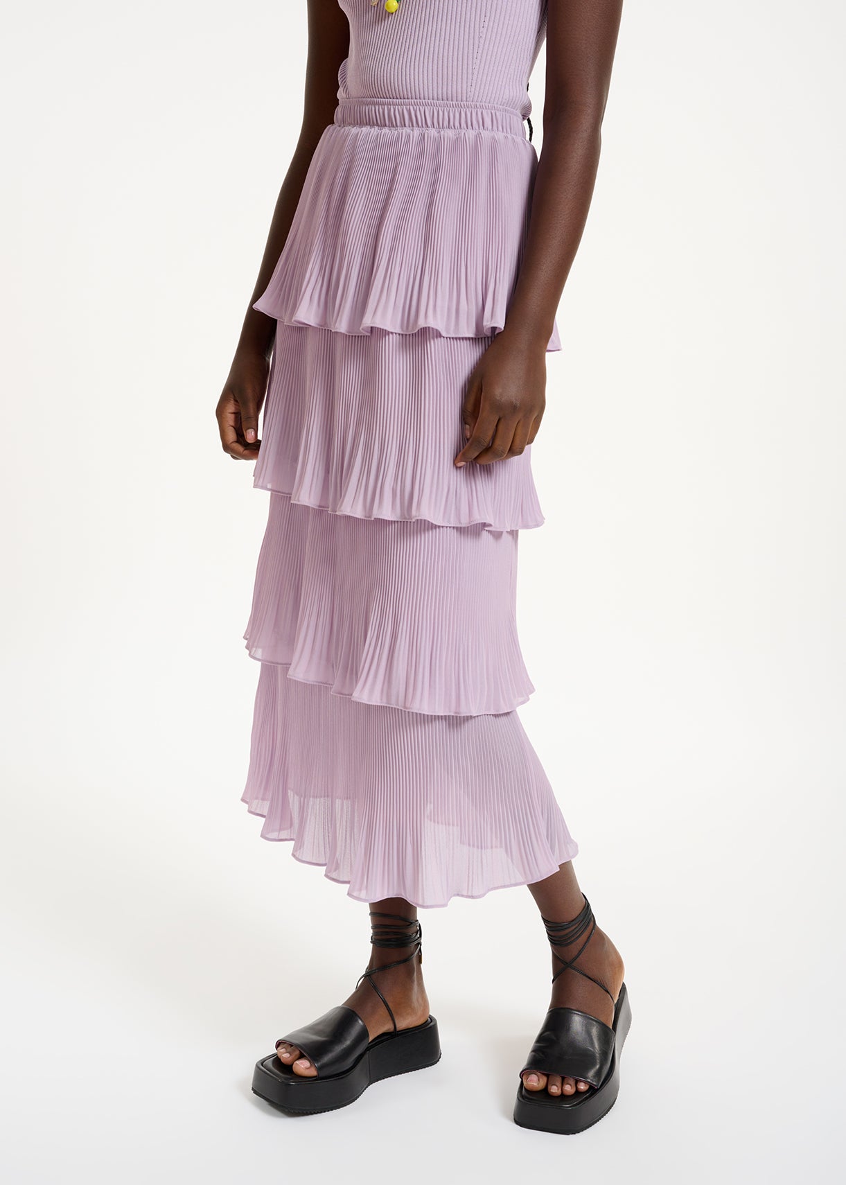 Lilac ruffled plissé midi-length skirt RE—SSENTIEL | Essentiel second hand