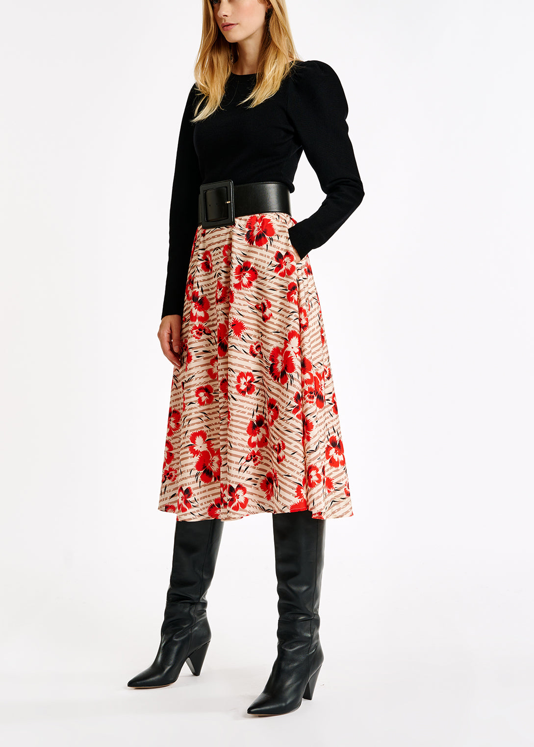 Stripe and red floral print A-line skirt RE—SSENTIEL | Essentiel second hand