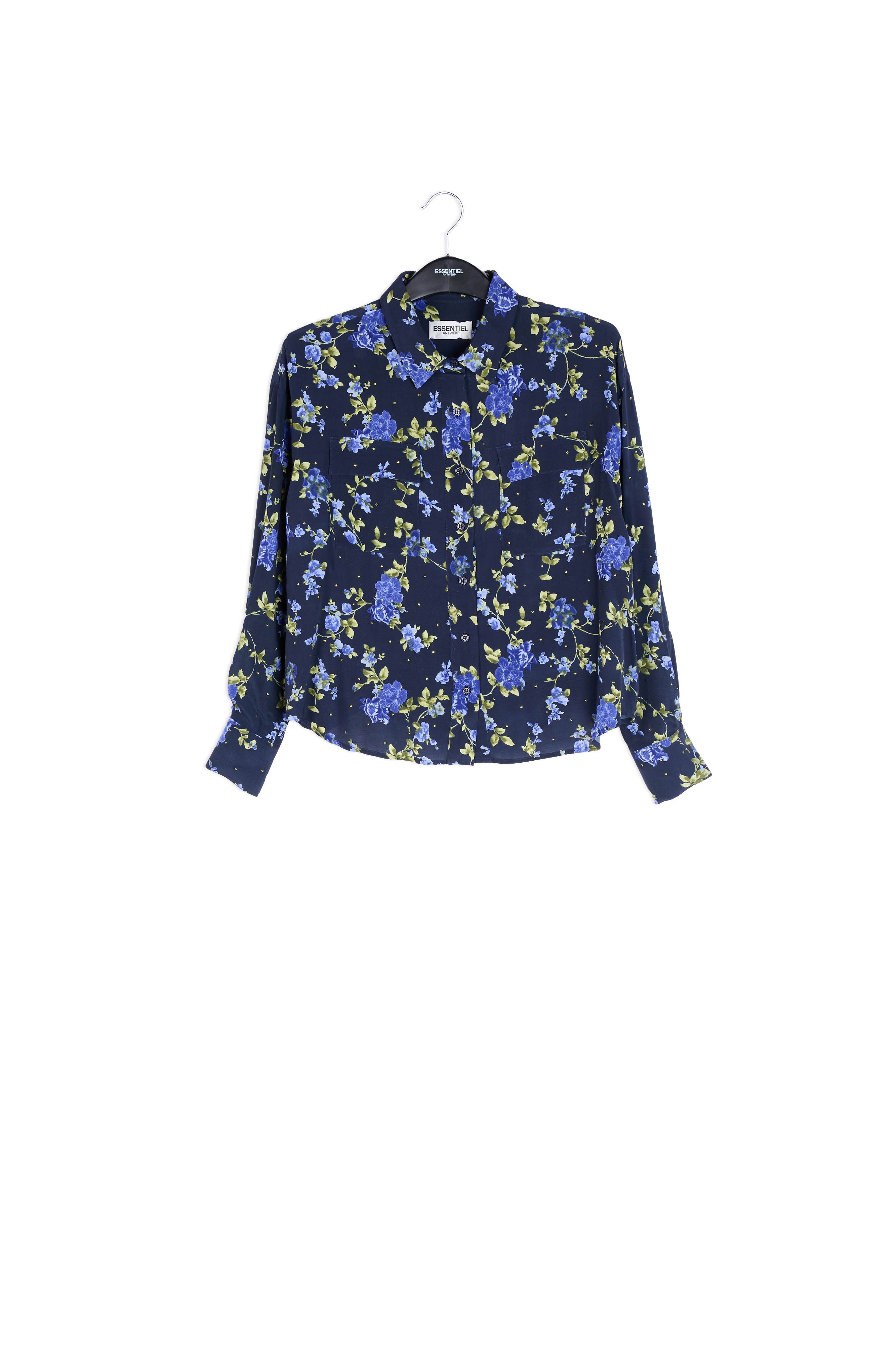Dark bluefloral print shirt with rhinestones RE—SSENTIEL | Essentiel second hand
