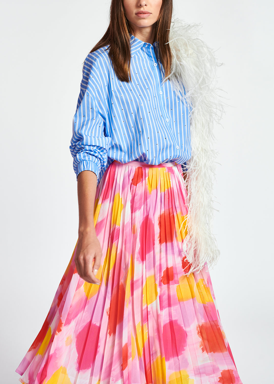 Light blue striped cotton-poplin shirt with rhinestones RE—SSENTIEL | Essentiel second hand