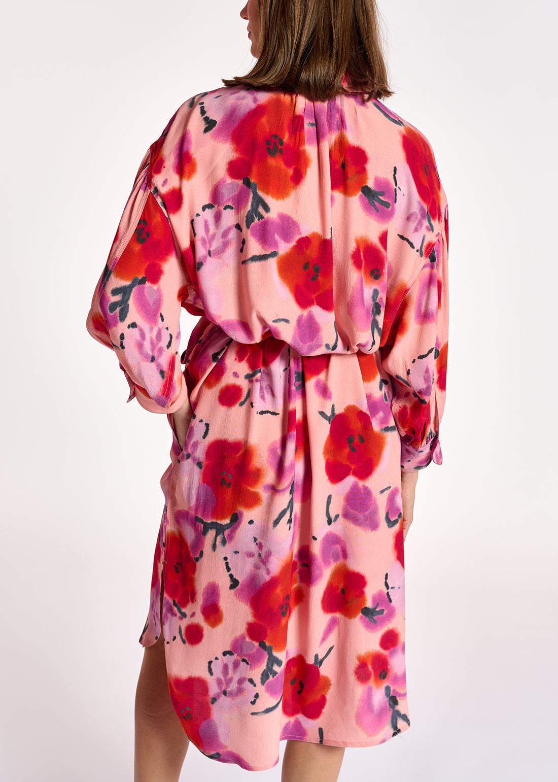 Light pink, red and purple floral-print shirt dress RE—SSENTIEL | Essentiel second hand