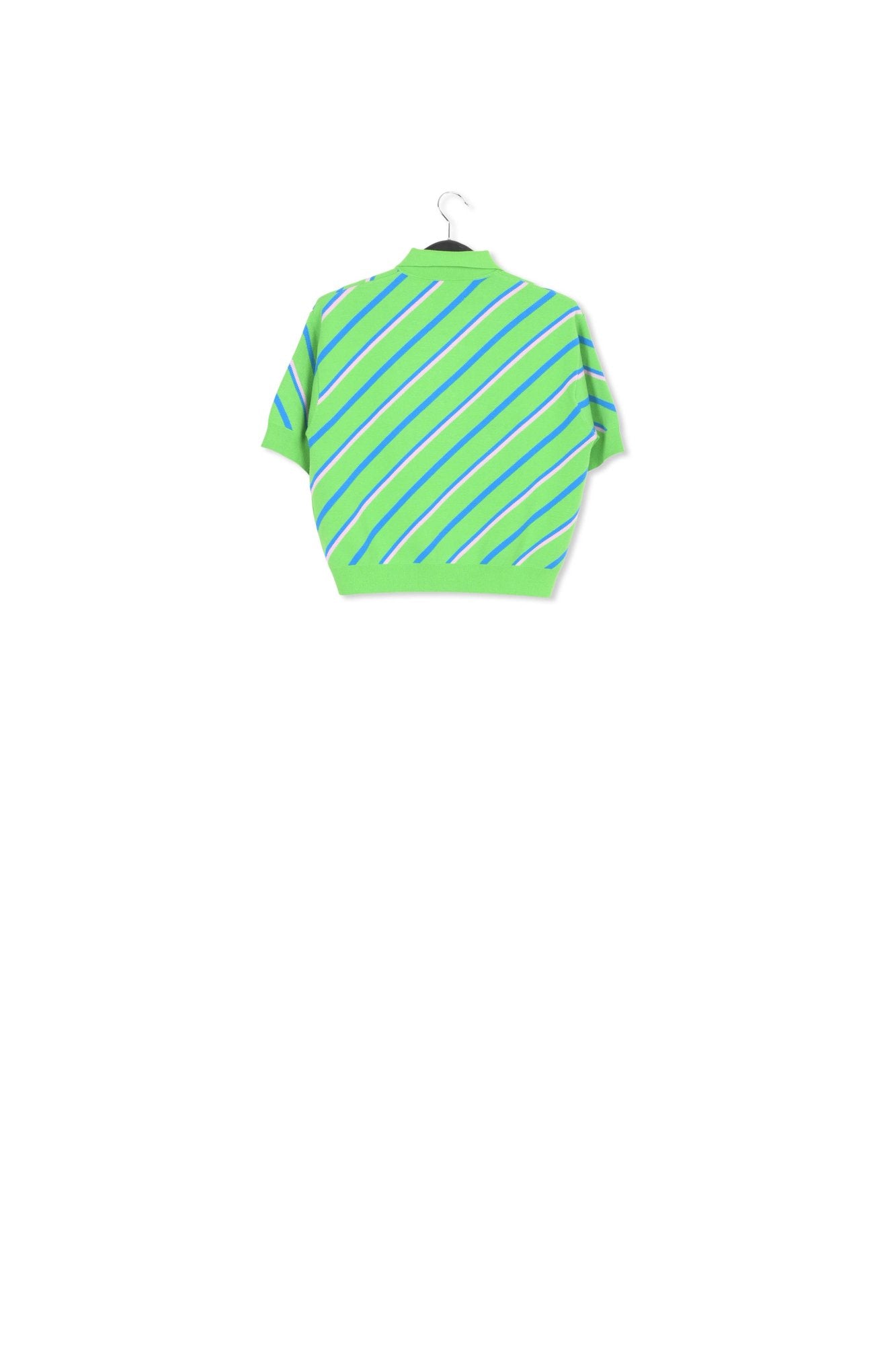 Green, blue and lilac striped knitted polo top RE—SSENTIEL | Essentiel second hand