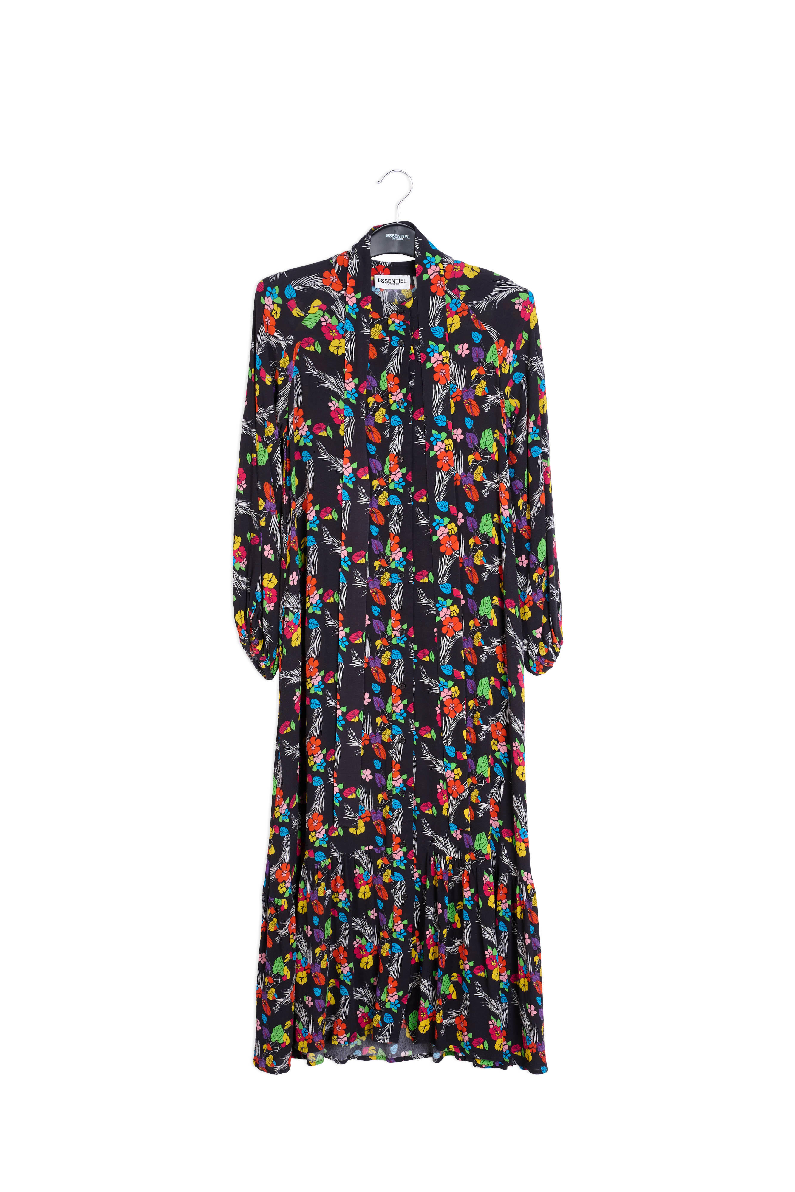Zwarte maxi-jurk met tropische print RE—SSENTIEL | Essentiel second hand