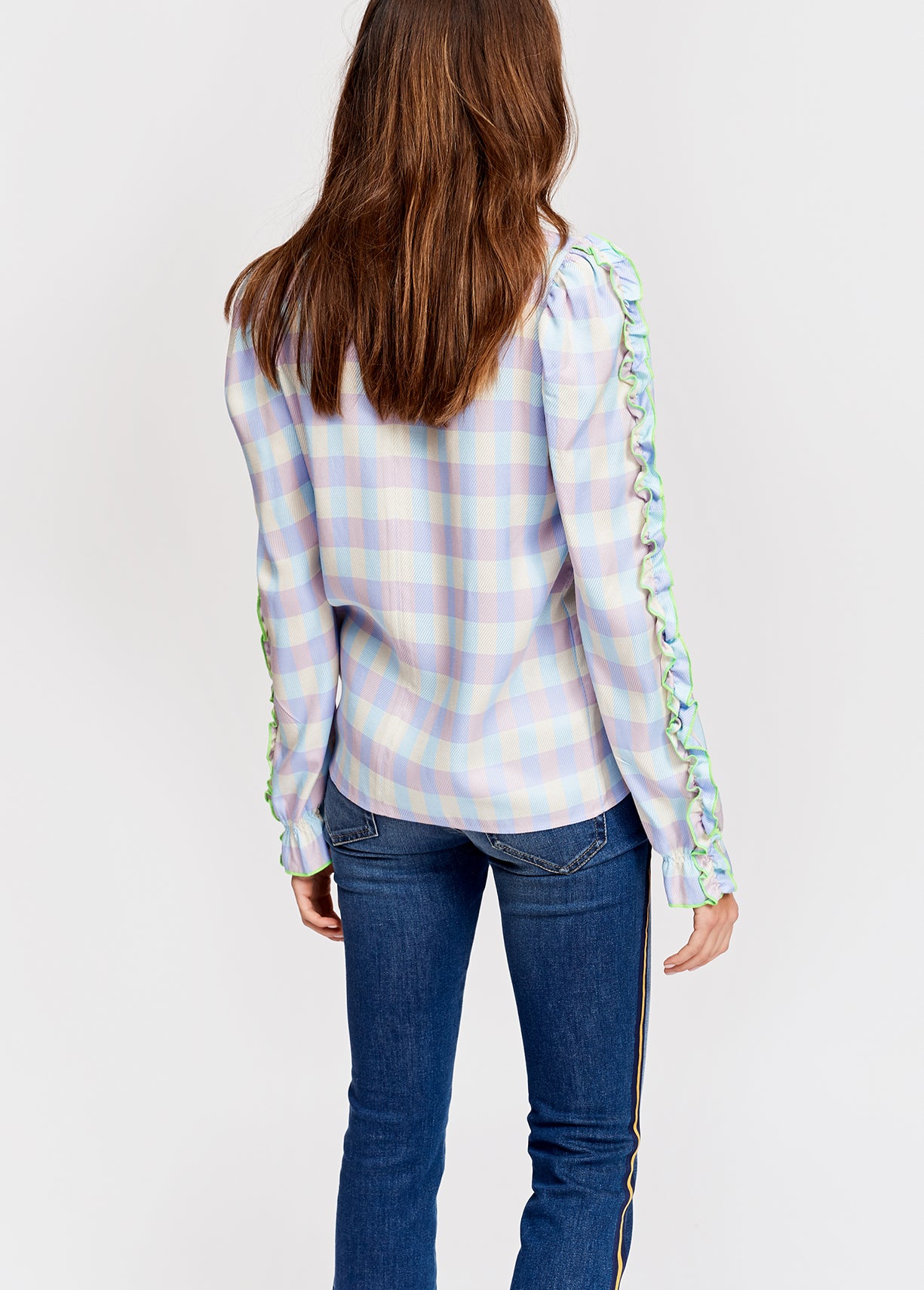 Blauwe slim jeans met gele zijstreep RE—SSENTIEL | Essentiel second hand