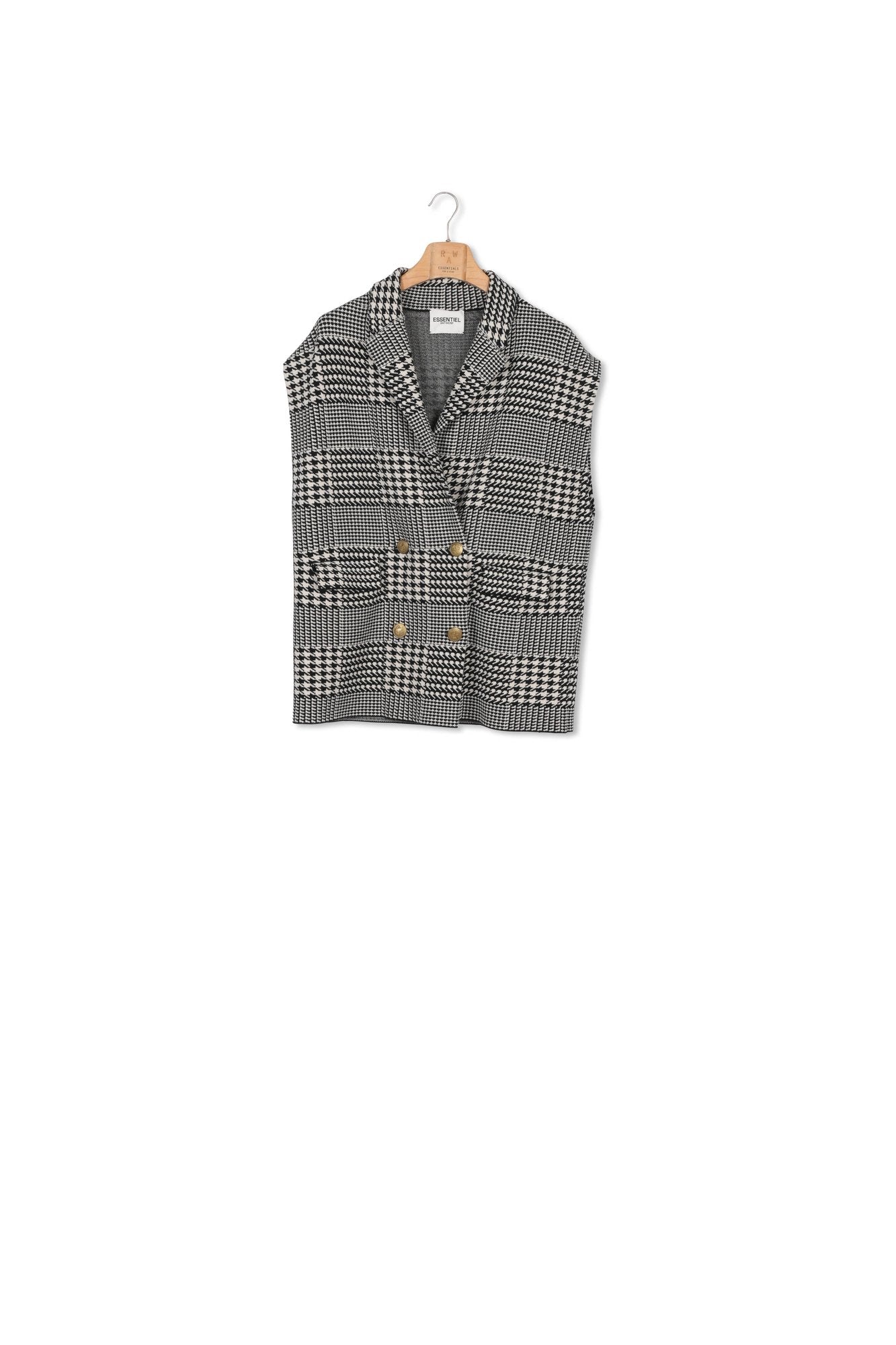 Sleeveless offf-white and black check cardigan RE—SSENTIEL | Essentiel second hand