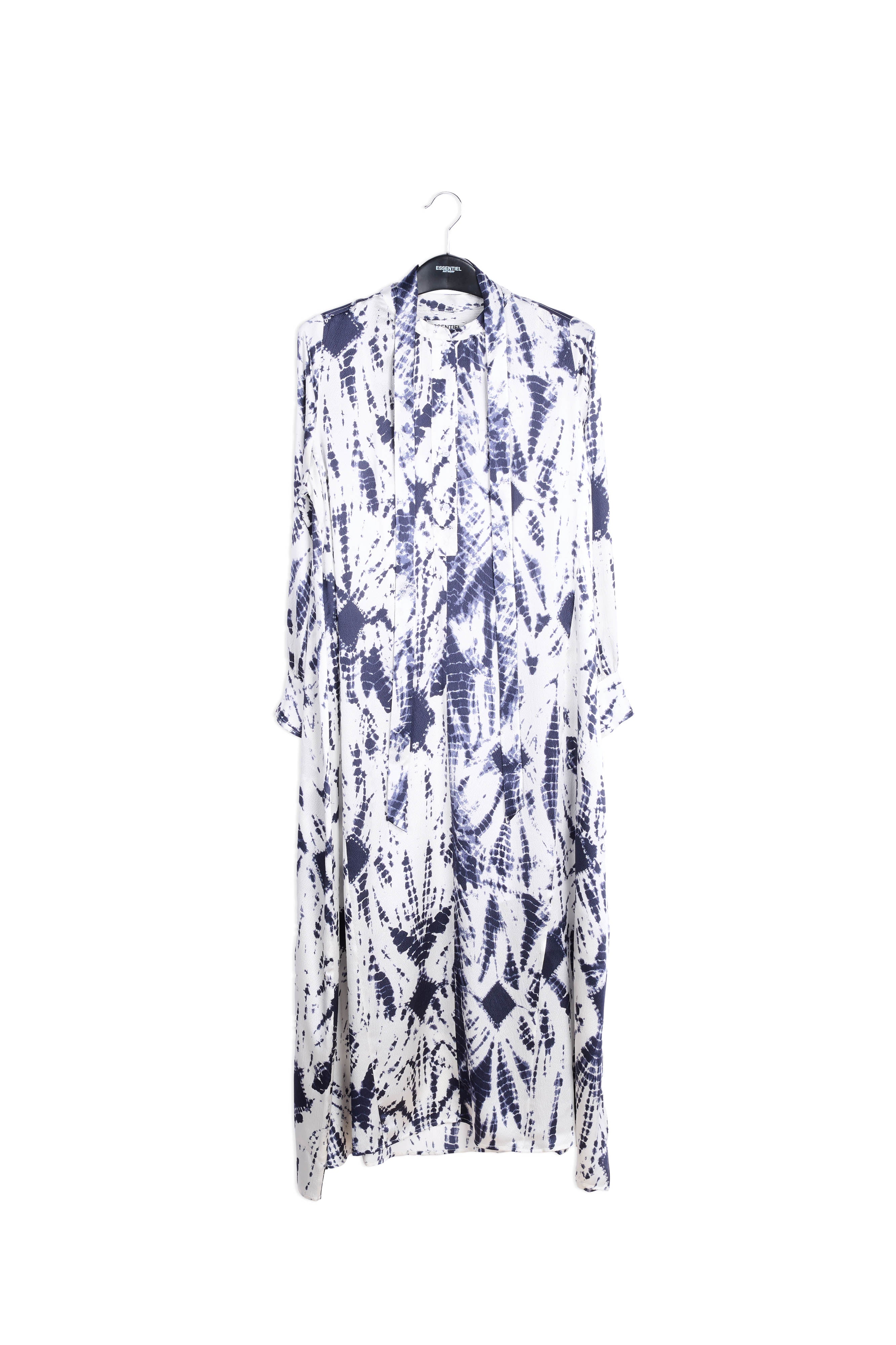 Off-white and dark blue tie-dyed silk shirt dress RE—SSENTIEL | Essentiel second hand