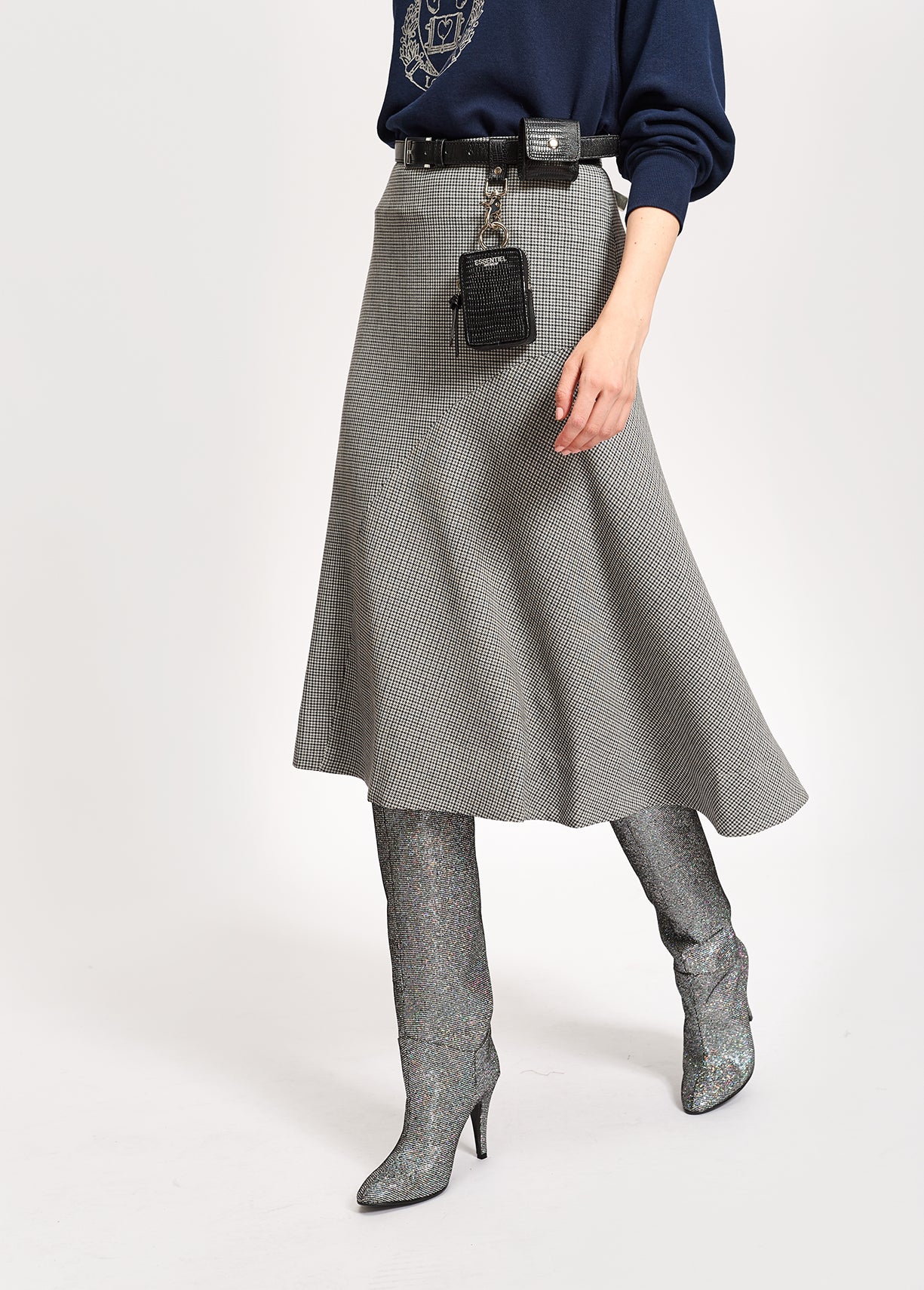 Grey houndstooth midi skirt RE—SSENTIEL | Essentiel second hand