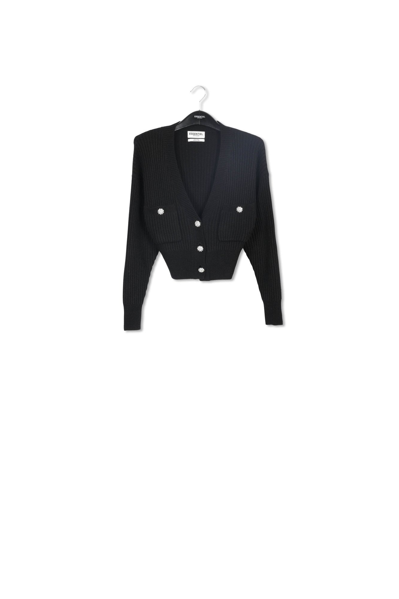 Black rhinestone-button V-neck cardigan RE—SSENTIEL | Essentiel second hand