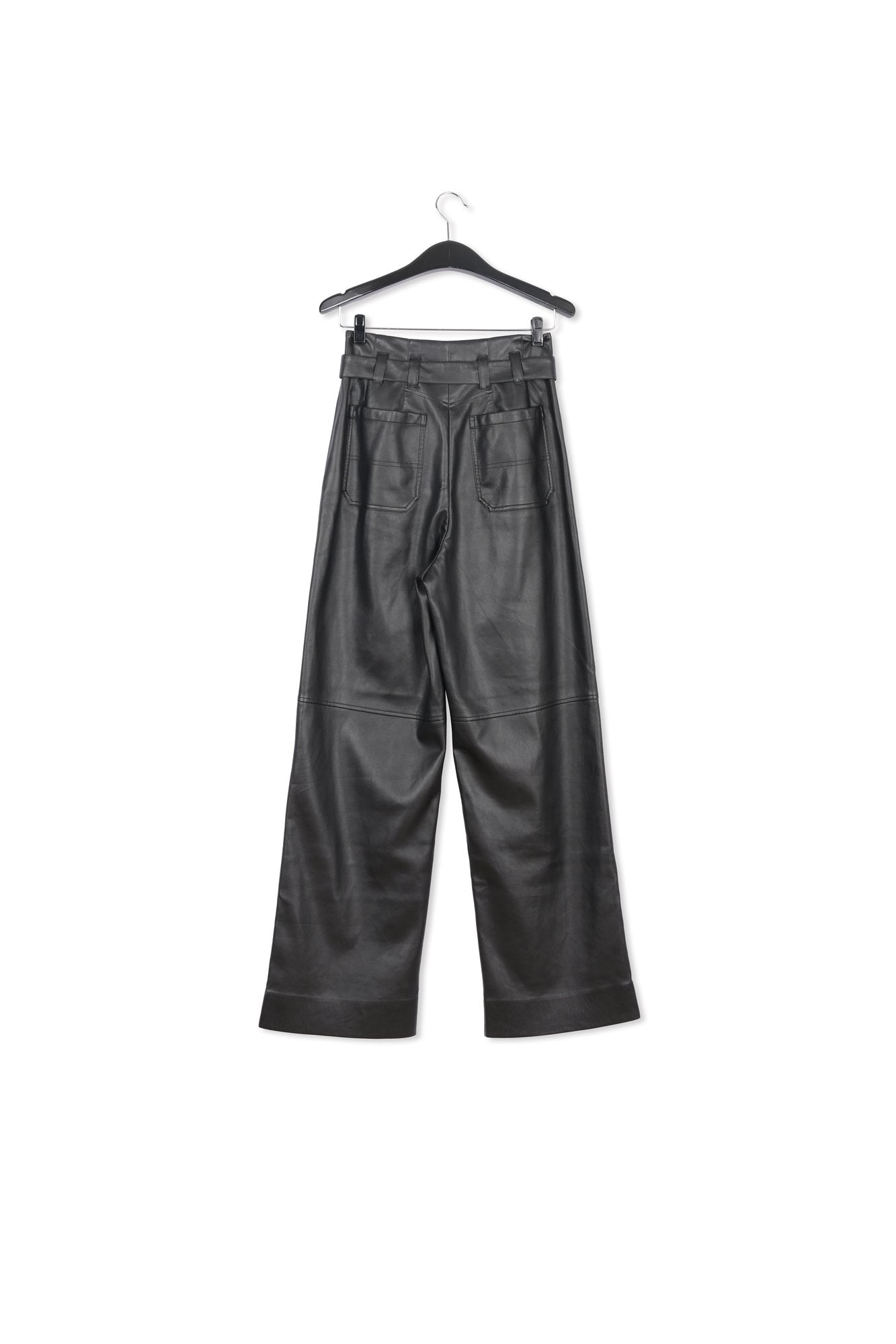 Black faux leather belted pants RE—SSENTIEL | Essentiel second hand