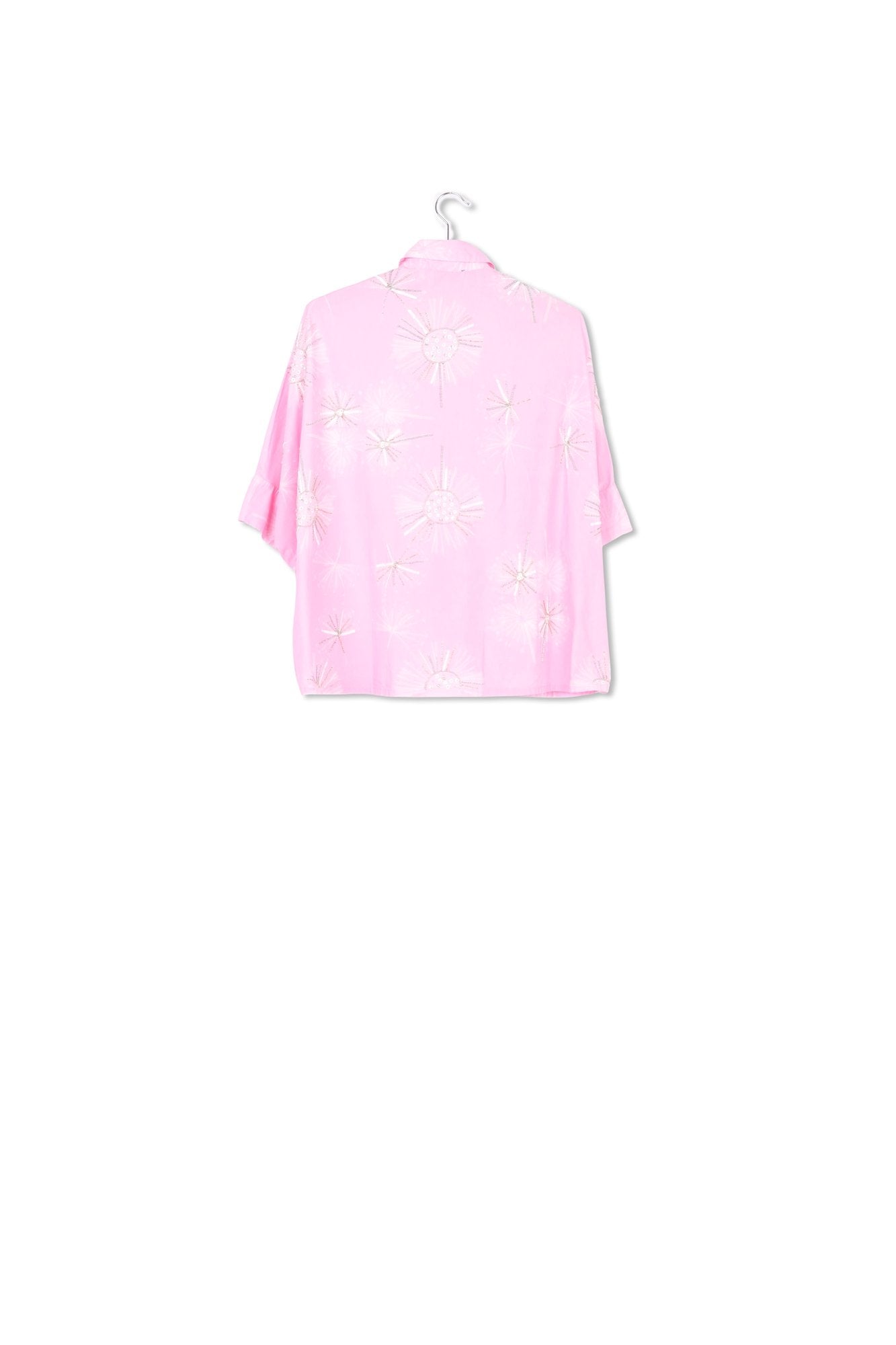 Pink cotton shirt with sequin and beaded embroideries RE—SSENTIEL | Essentiel second hand