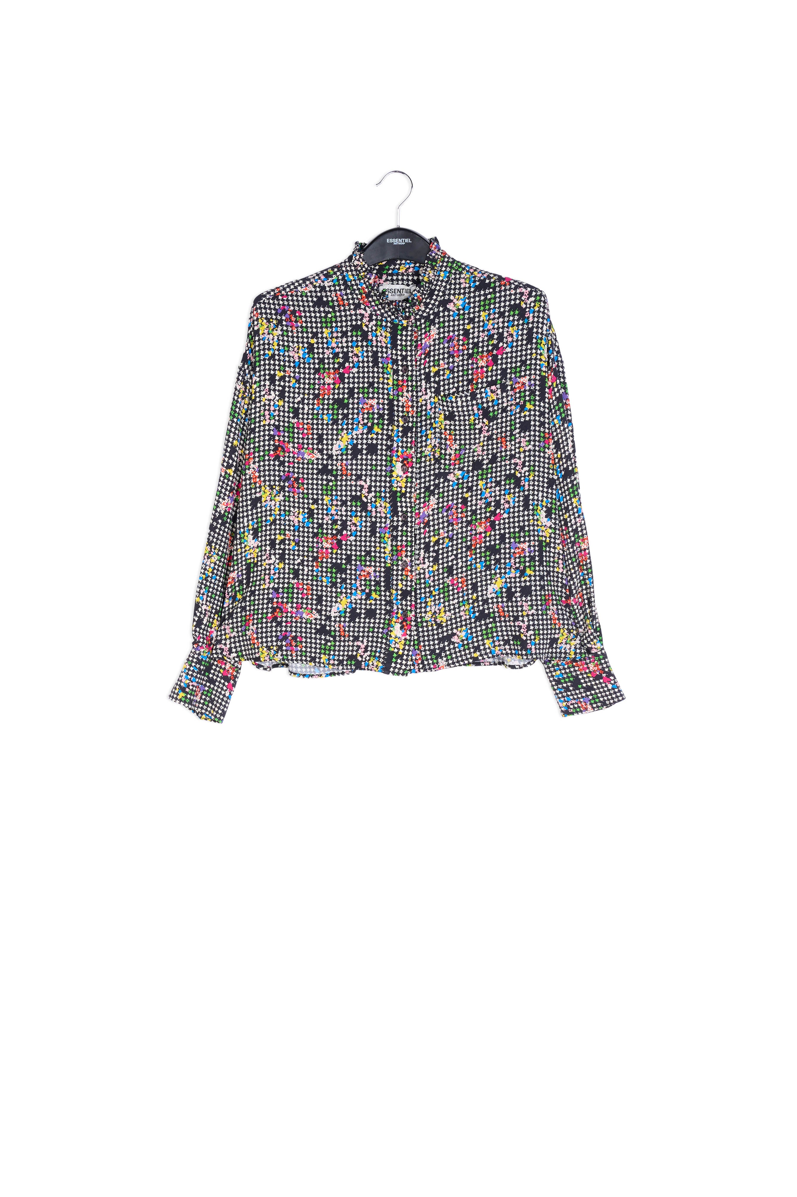 Black and white boxy shirt with frilled collar RE—SSENTIEL | Essentiel second hand