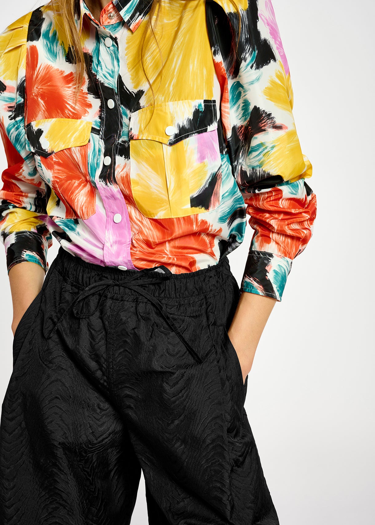 Black, orange and yellow floral print shirt RE—SSENTIEL | Essentiel second hand