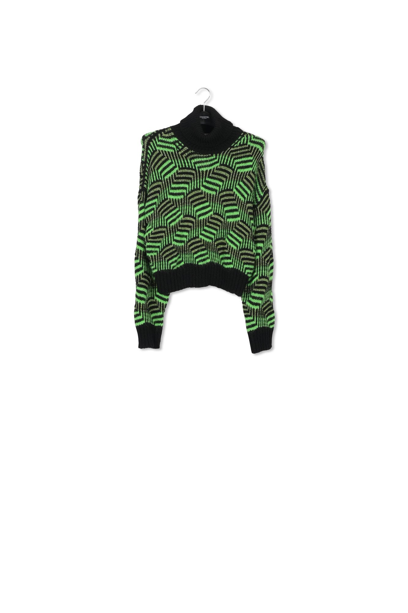 Pull en jacquard noir et vert fluo RE—SSENTIEL | Essentiel second hand