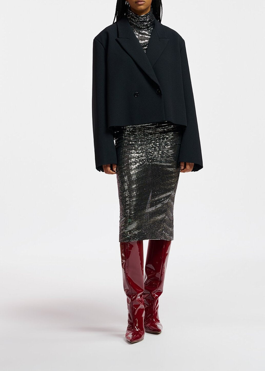 Black and silver stretch-jersey turtleneck top RE—SSENTIEL | Essentiel second hand