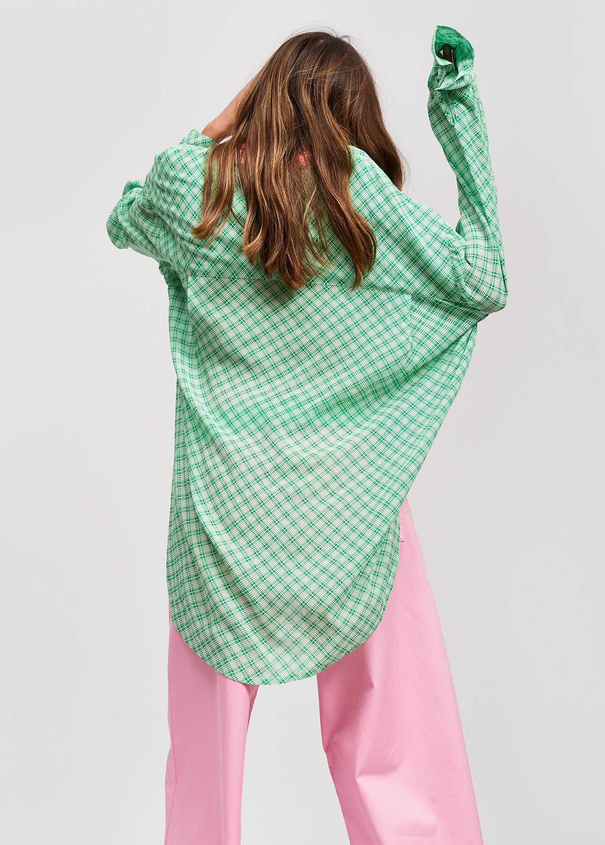 Green and white large check oversized shirt with sequined collar RE—SSENTIEL | Essentiel second hand