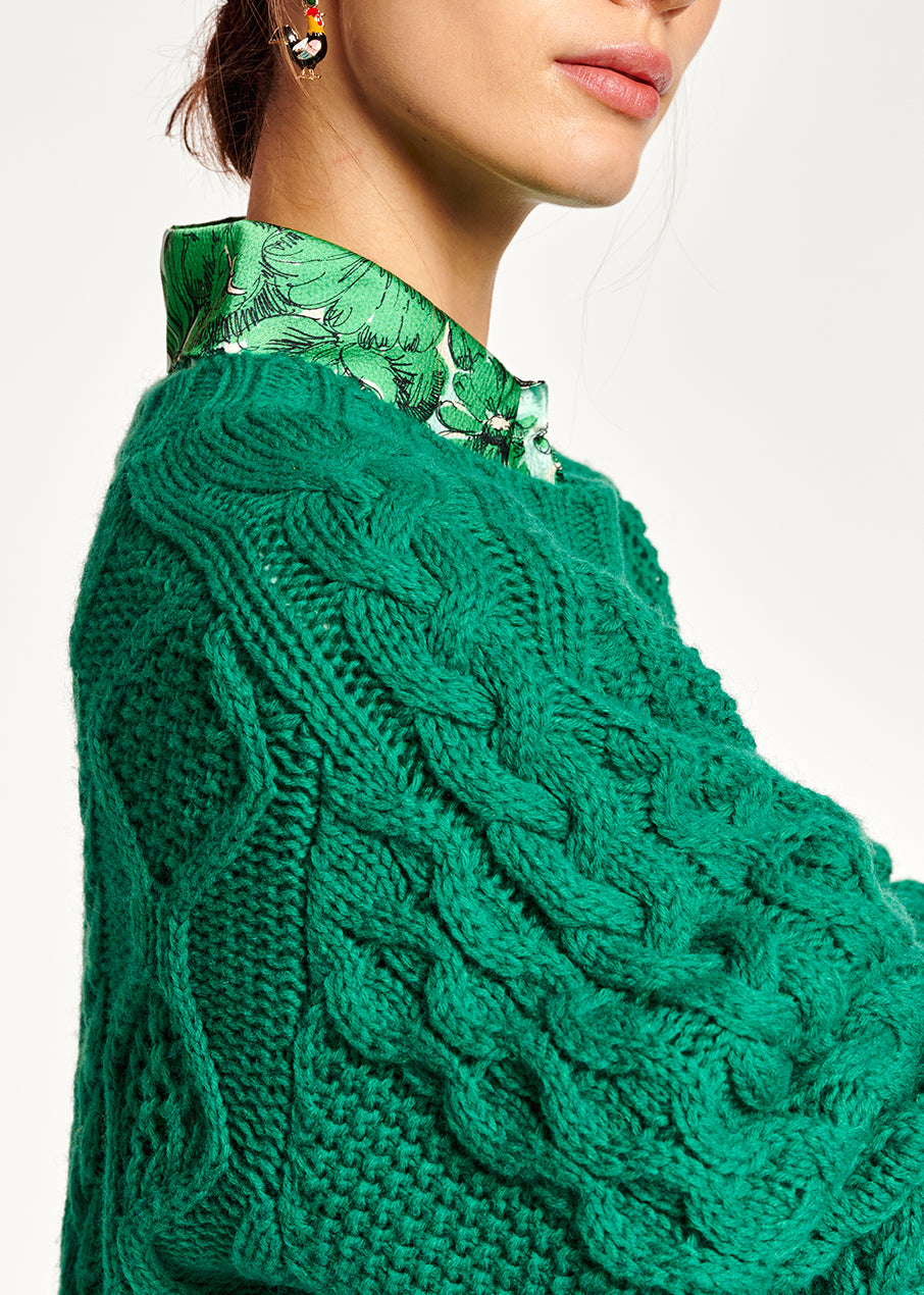 Pull vert en tricot torsadé RE—SSENTIEL | Essentiel second hand