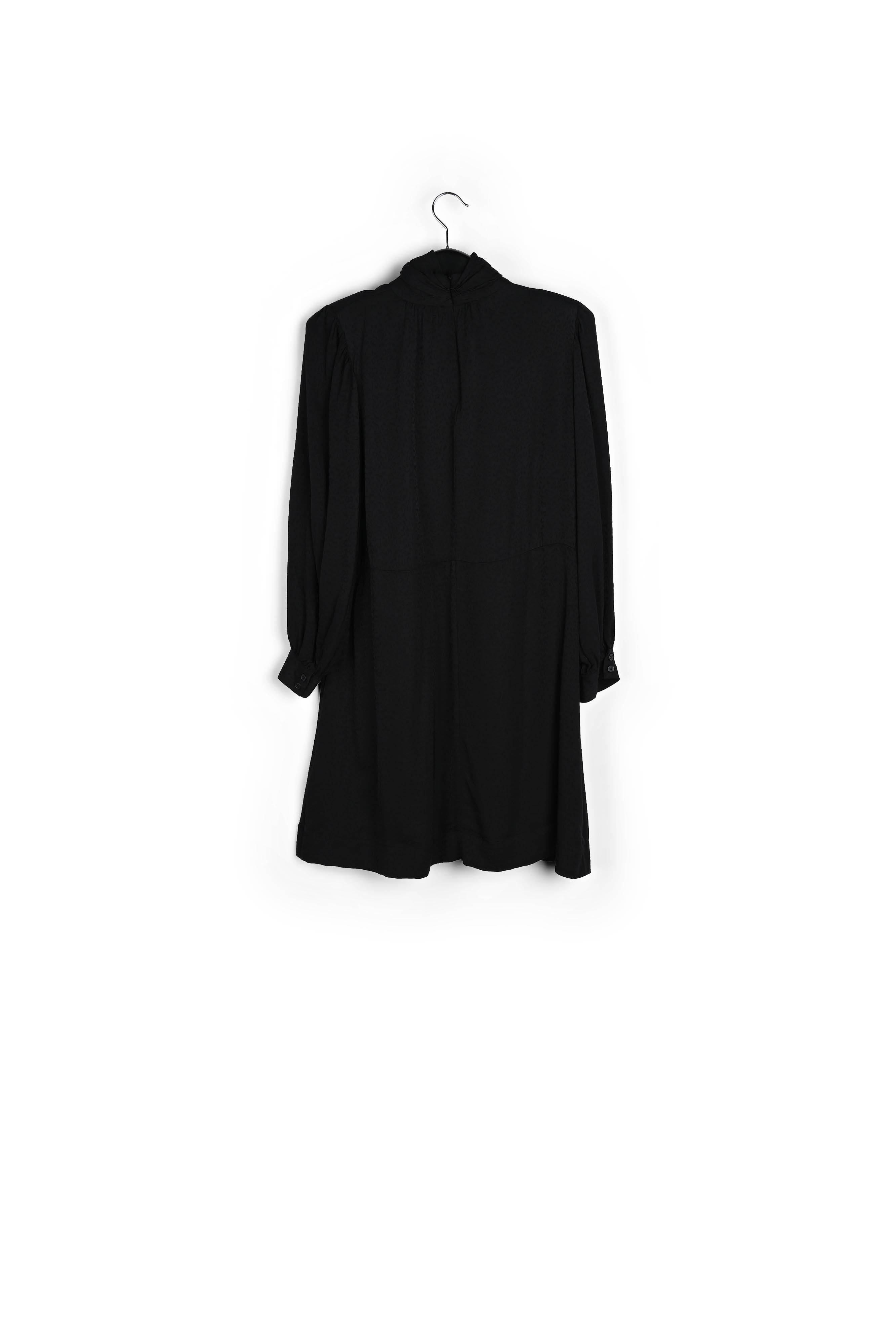 Zwarte mini-jurk met opstaande kraag en panterprint RE—SSENTIEL | Essentiel second hand