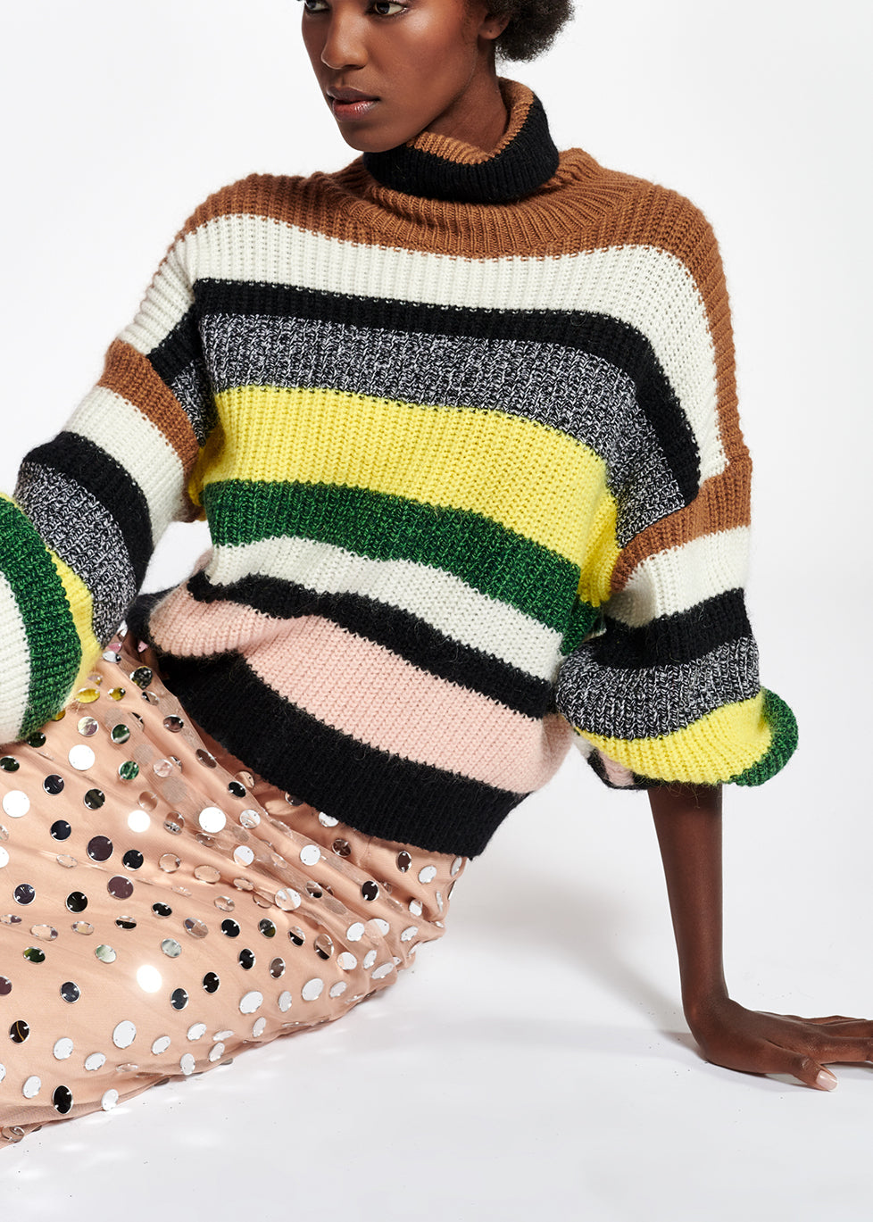 Pull à  col roulé en laine mélangée à  rayures RE—SSENTIEL | Essentiel second hand