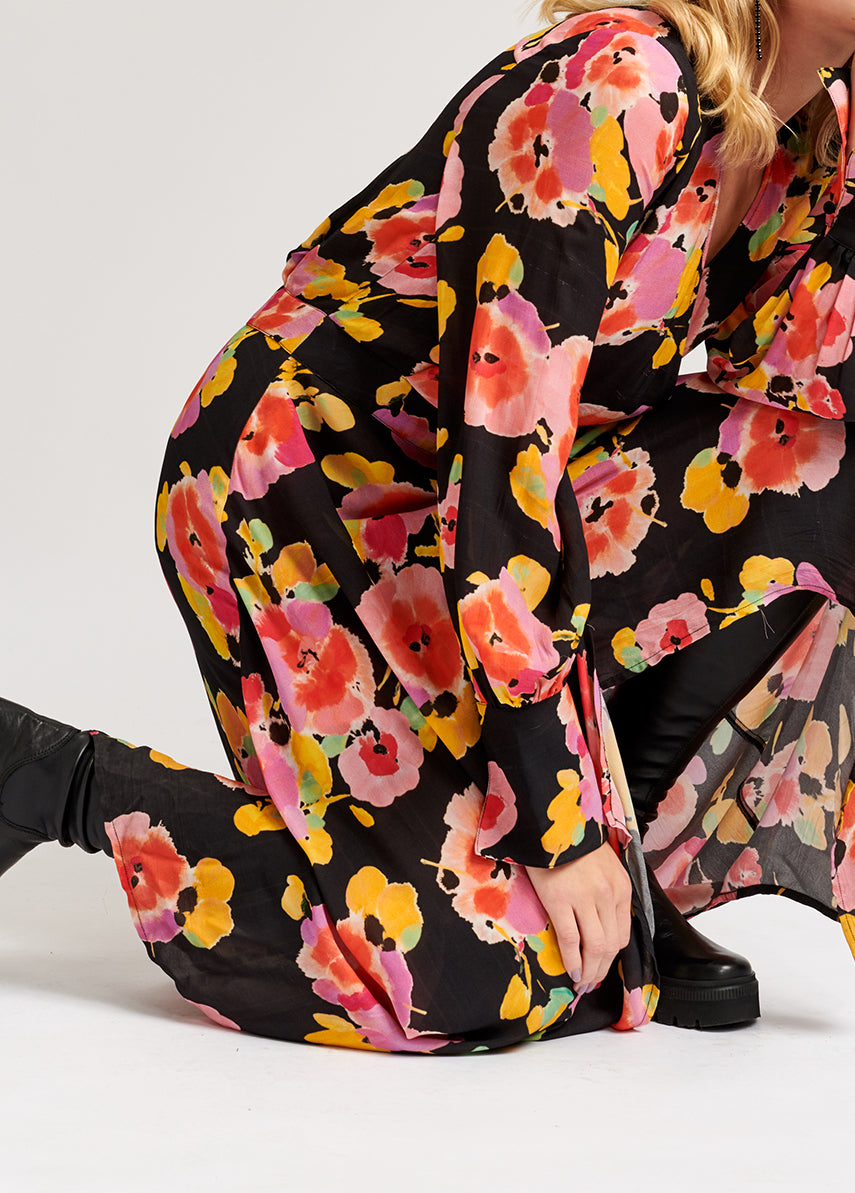 Robe midi noire à imprimé floral RE—SSENTIEL | Essentiel second hand