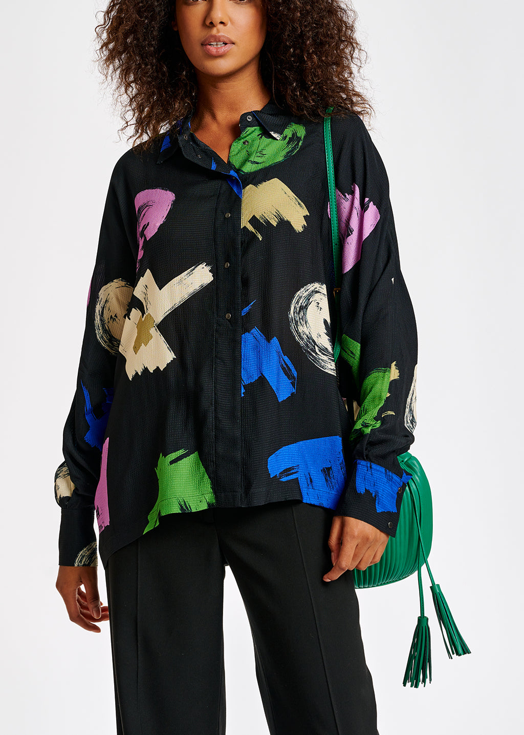 Navy blue oversized-fit printed shirt RE—SSENTIEL | Essentiel second hand