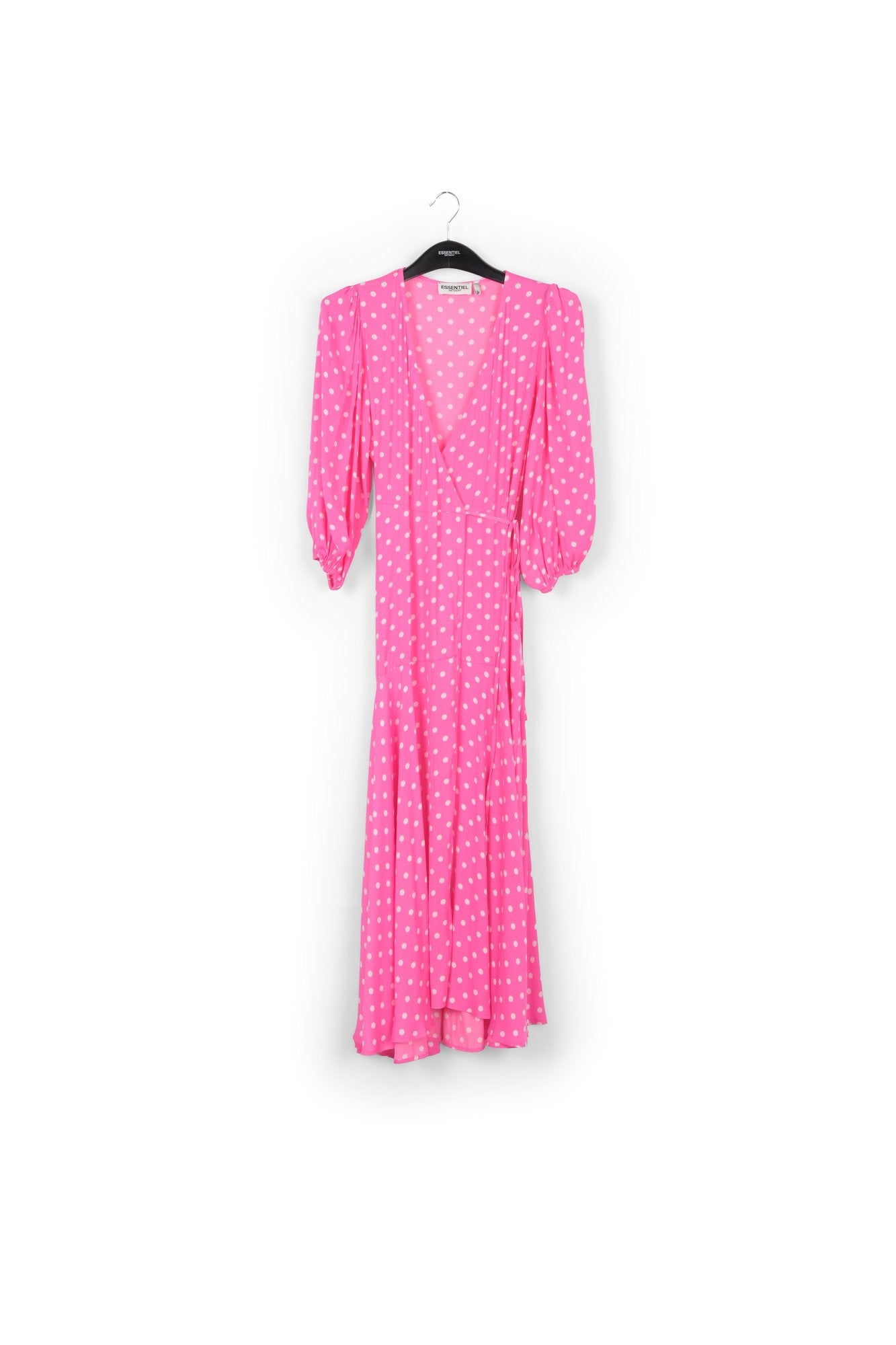Neon pink polka dot wrap maxi dress RE—SSENTIEL | Essentiel second hand