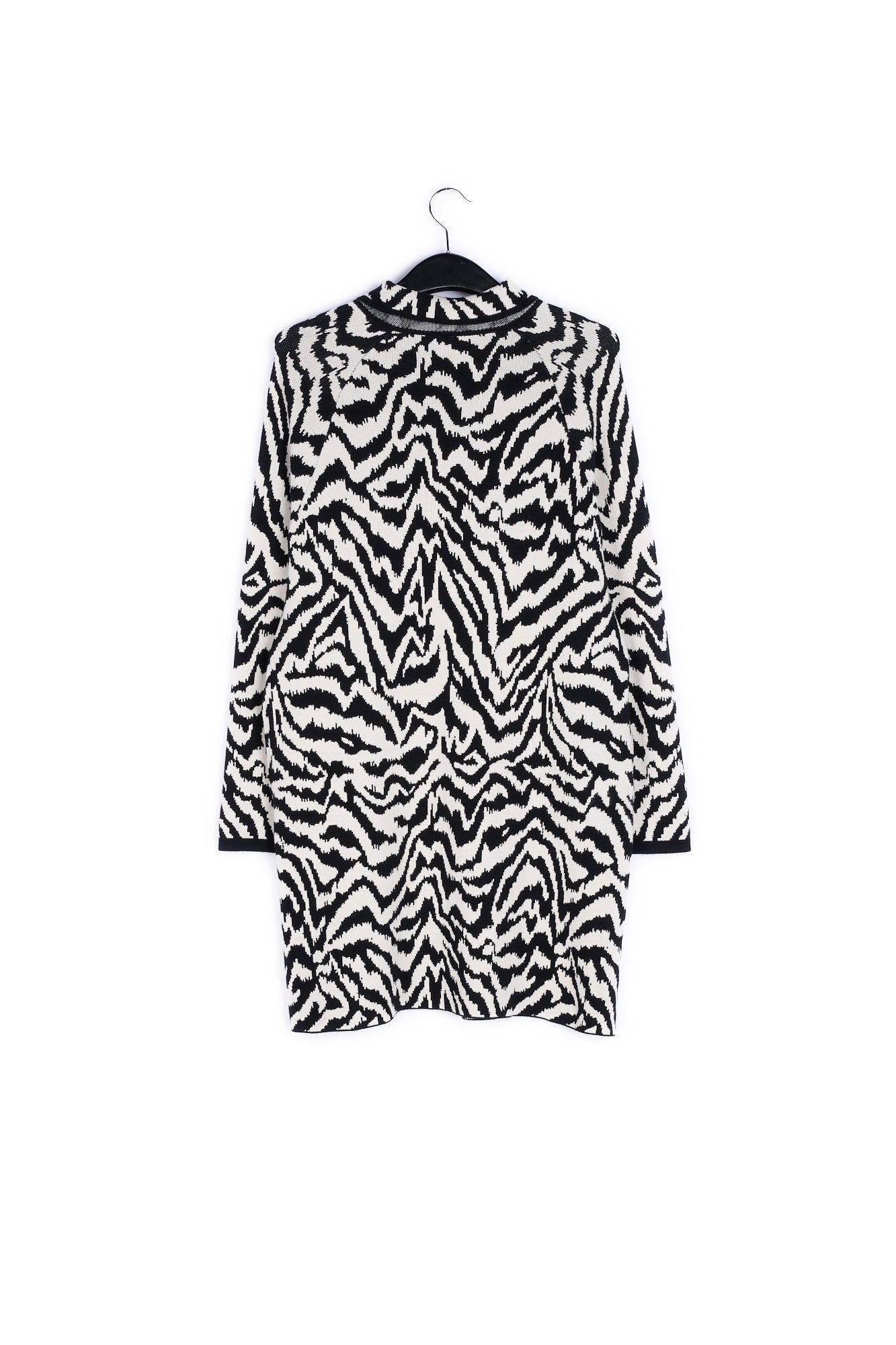 Long black and off-white jacquard coat with zebra motif RE—SSENTIEL | Essentiel second hand