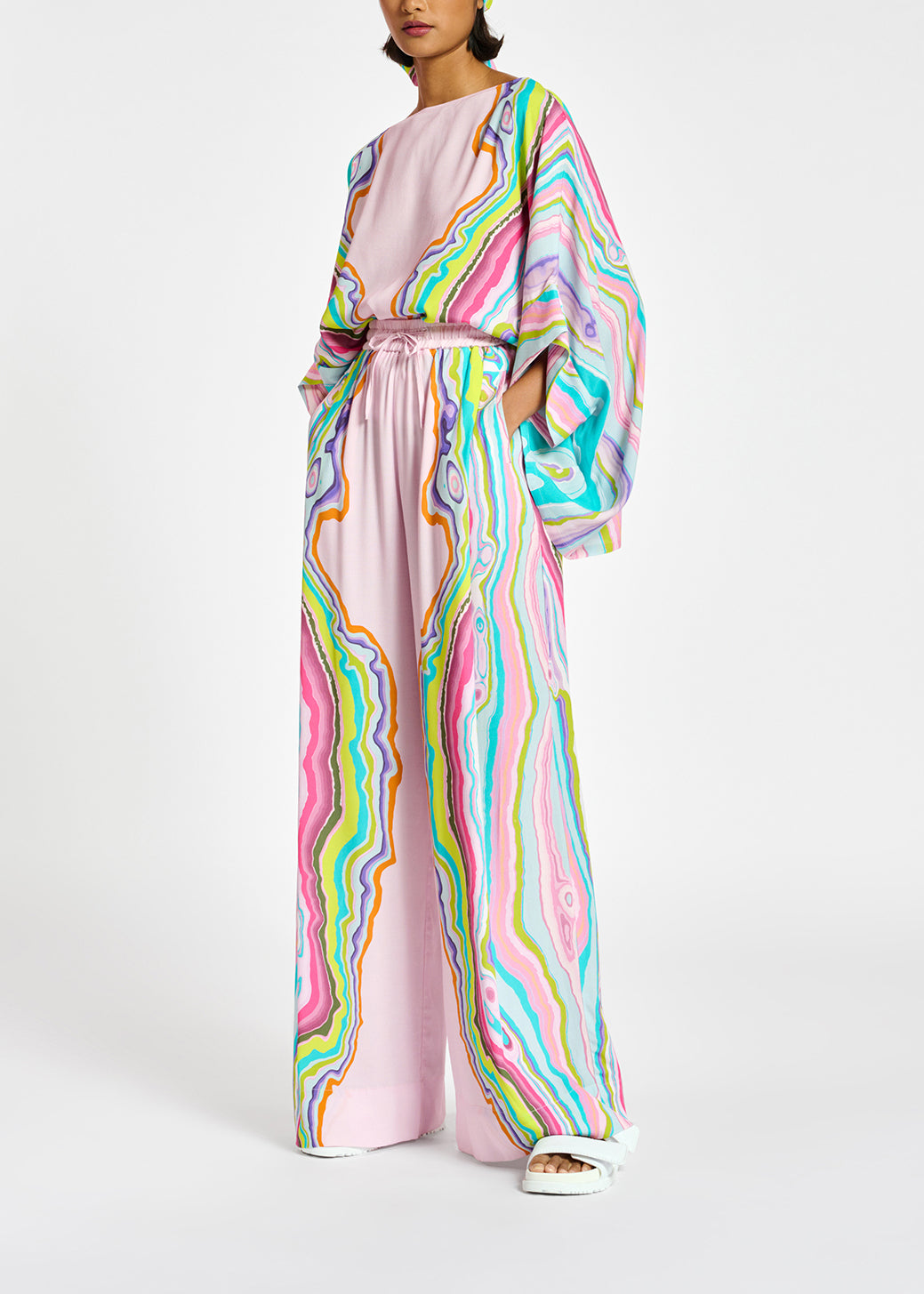 Lilac wide-leg pants with multicolor print RE—SSENTIEL | Essentiel second hand