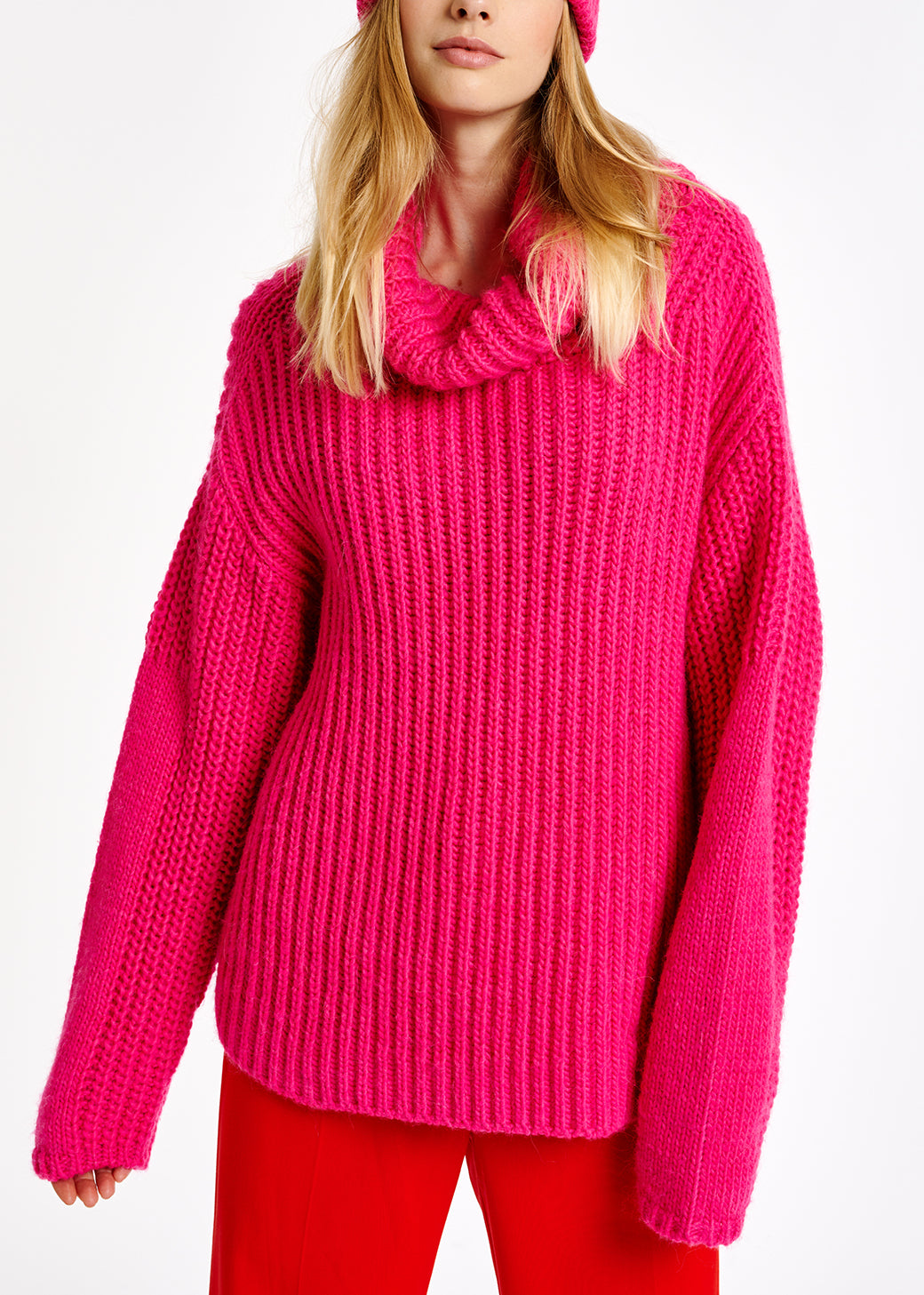 Pink chunky ribbed turtleneck sweater RE—SSENTIEL | Essentiel second hand